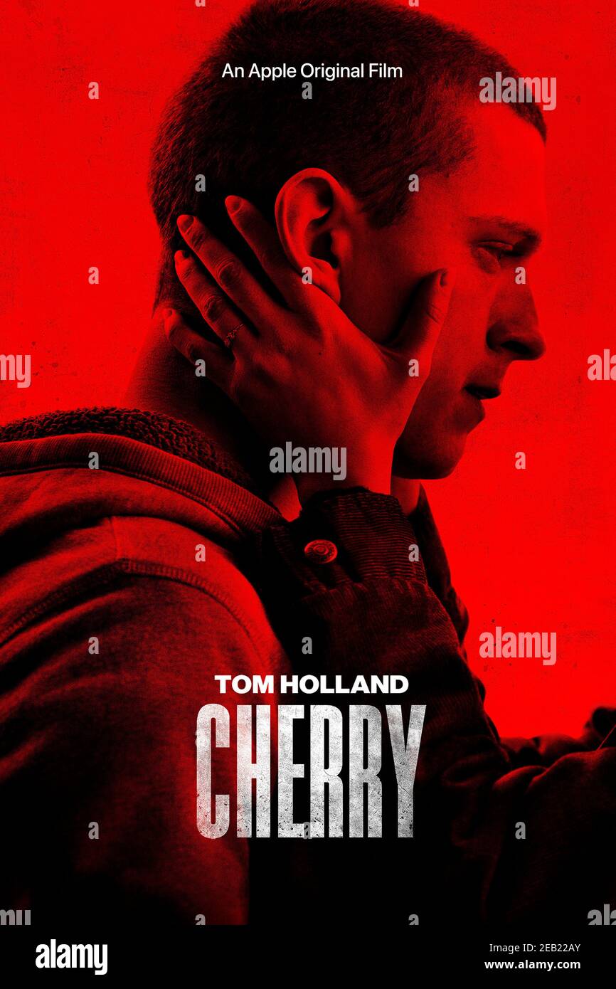 Cherry (2021) directed by Anthony Russo and Joe Russo and starring Tom Holland, Ciara Bravo and Jack Reynor. An Army medic suffering from post-traumatic stress disorder becomes a serial bank robber after an addiction to drugs puts him in debt. Stock Photo