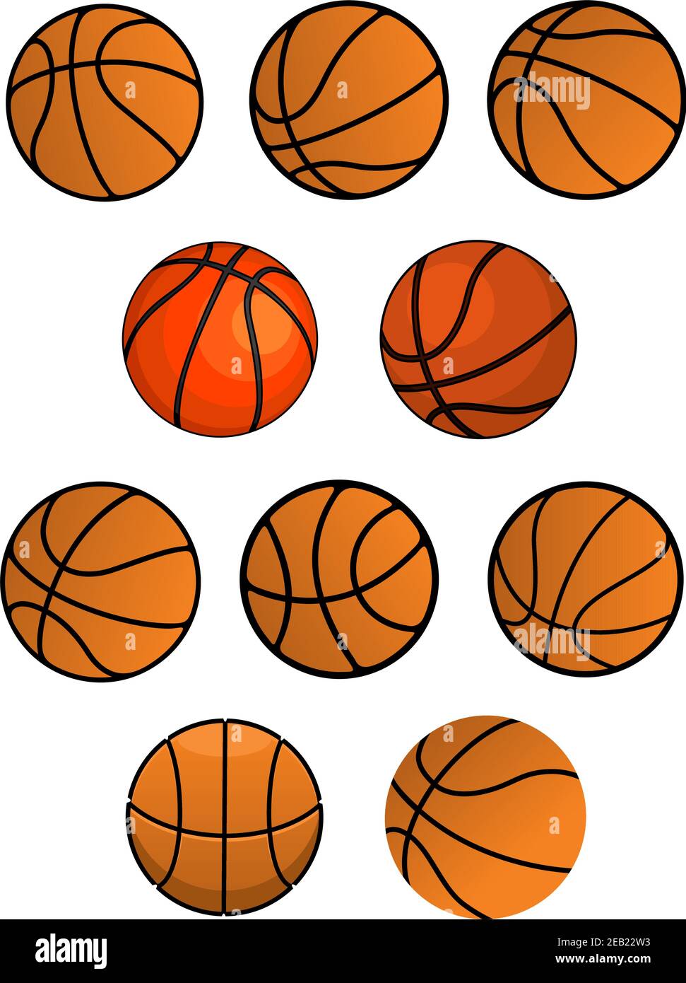 Basketball cartooned balls symbols in traditional style showing rubber ...