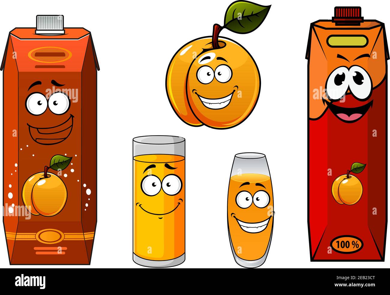 Joyful apricot juice cartoon characters depicting orange and red juice
