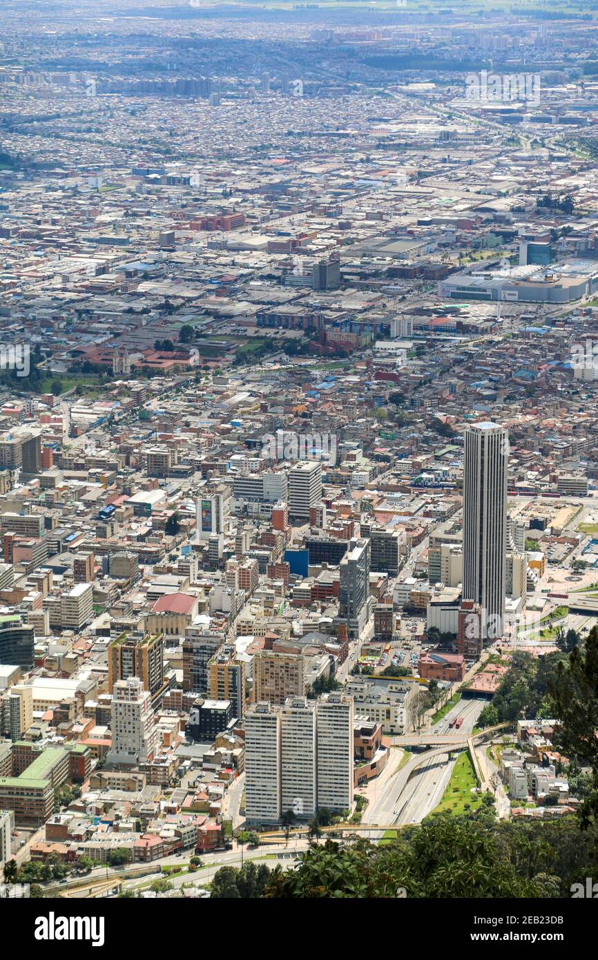 Panorama view on bogota city on sunny day from monserrate, LATAM, Colombia Stock Photo
