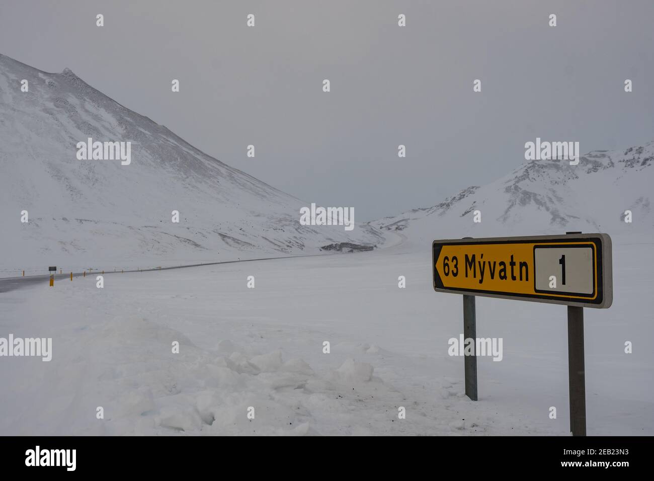 Sign in the Icelandic highlands telling that there are 63 kilometers to