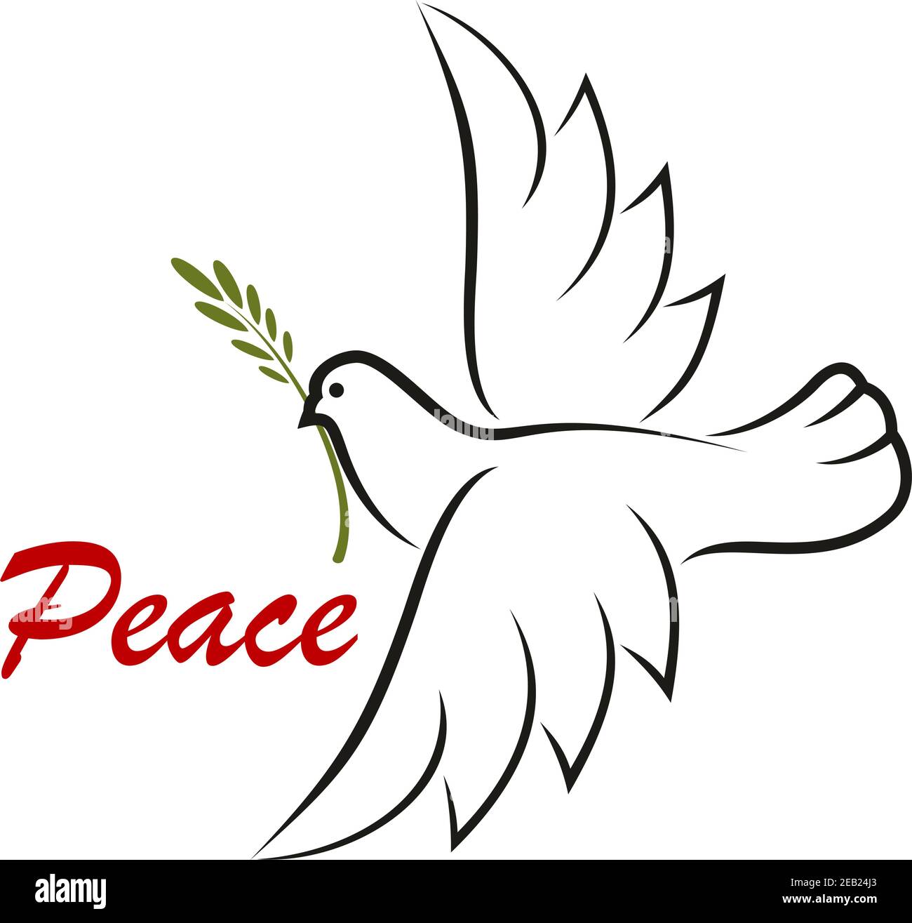 White dove with green twig for as a peace symbol or religious concept ...