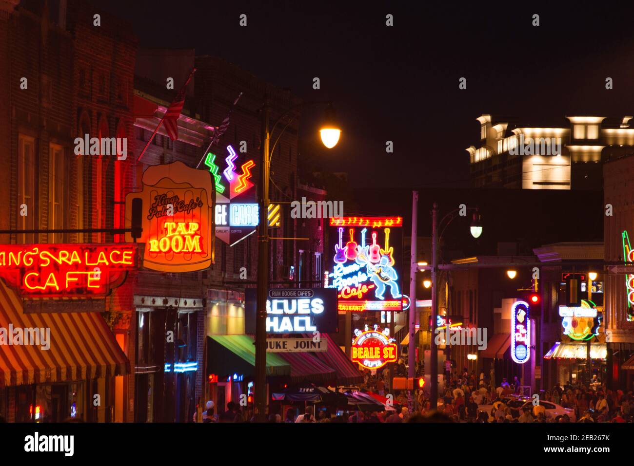 Nighttime crowd on  Beale Street in Memphis, Tennessee Stock Photo