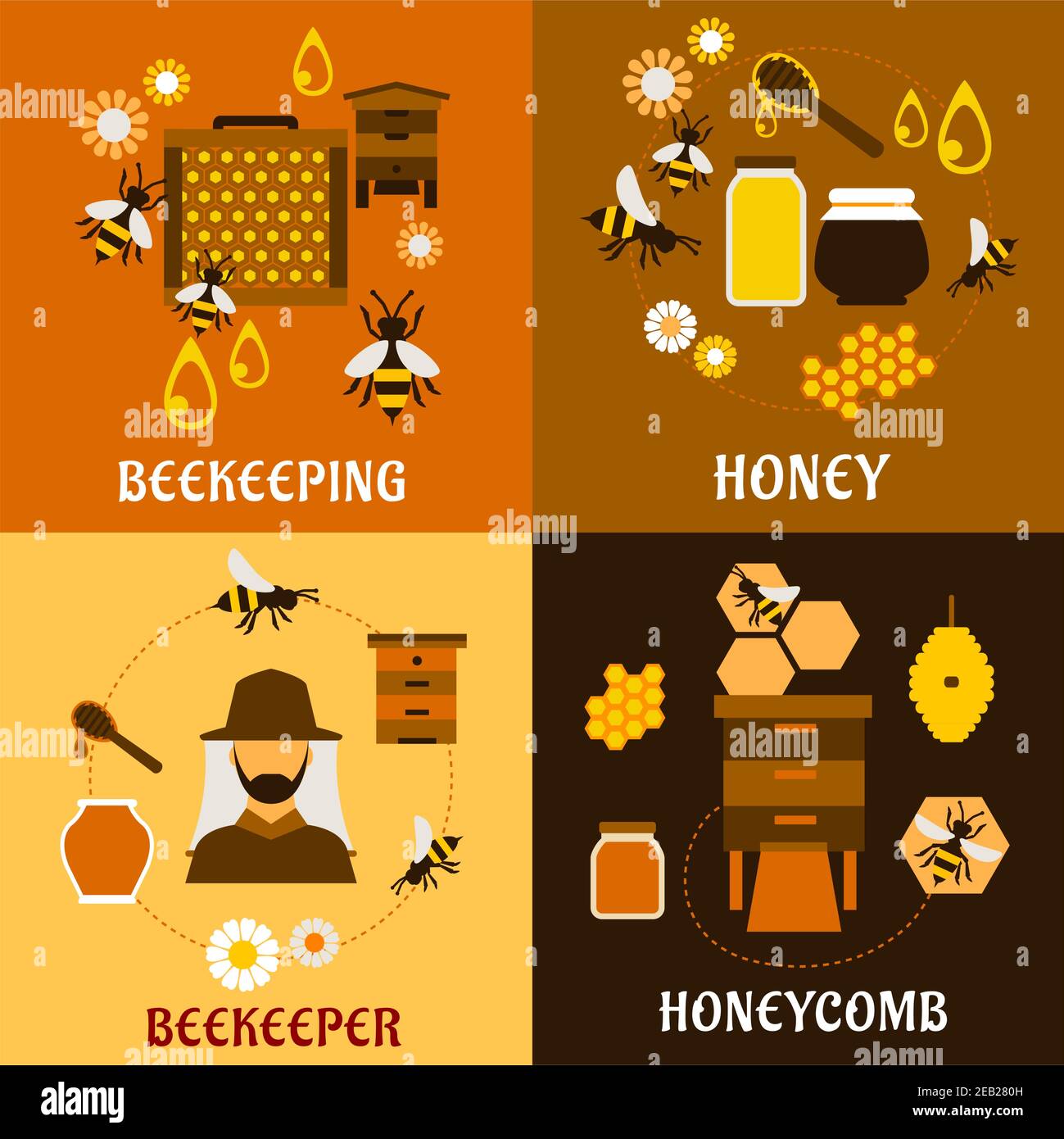 Honey and beekeeping industry design with beekeeper, apiculture icons ...
