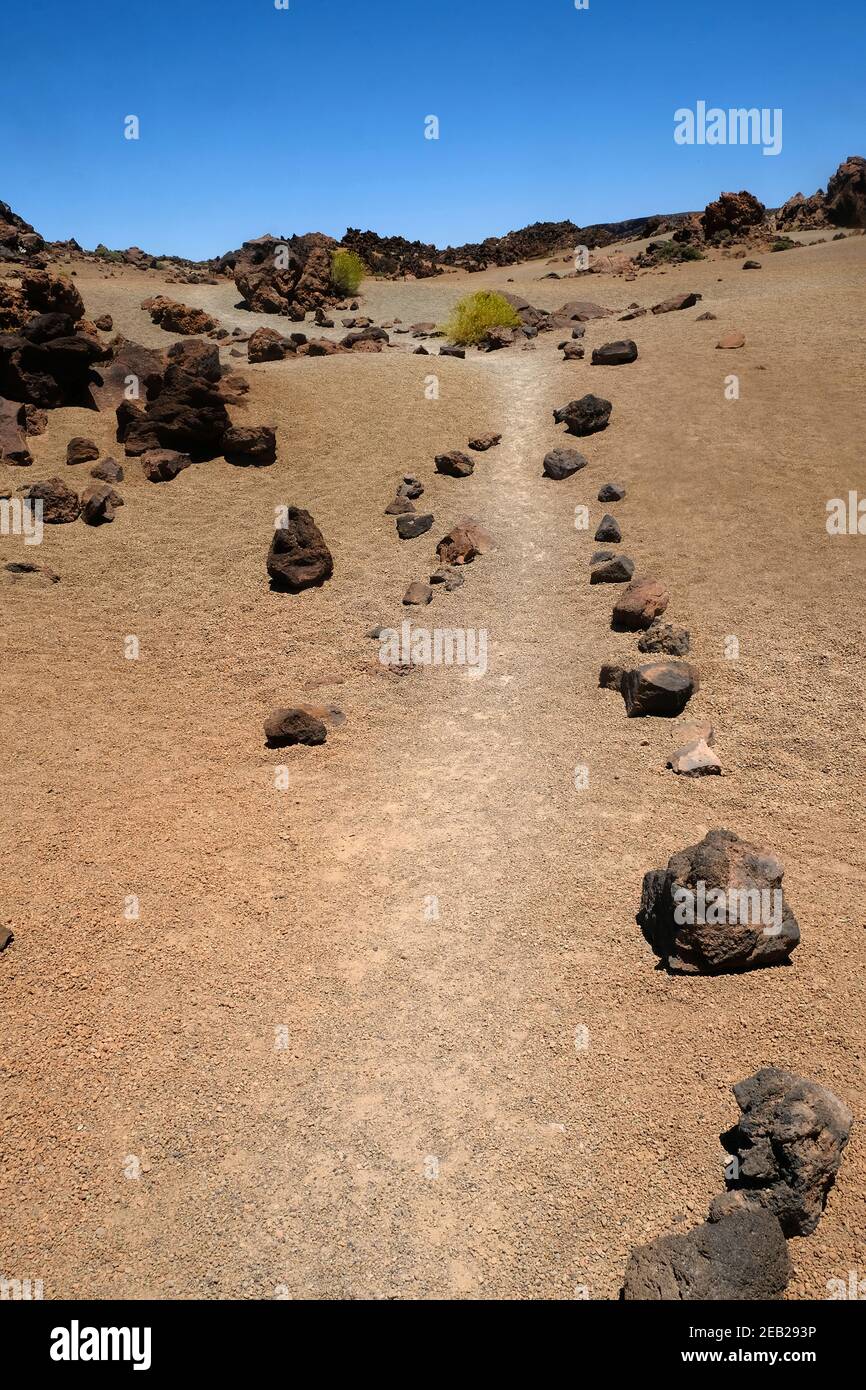 June 2018 - Long n lonely path, Tenerife, Canary Islands. Stock Photo