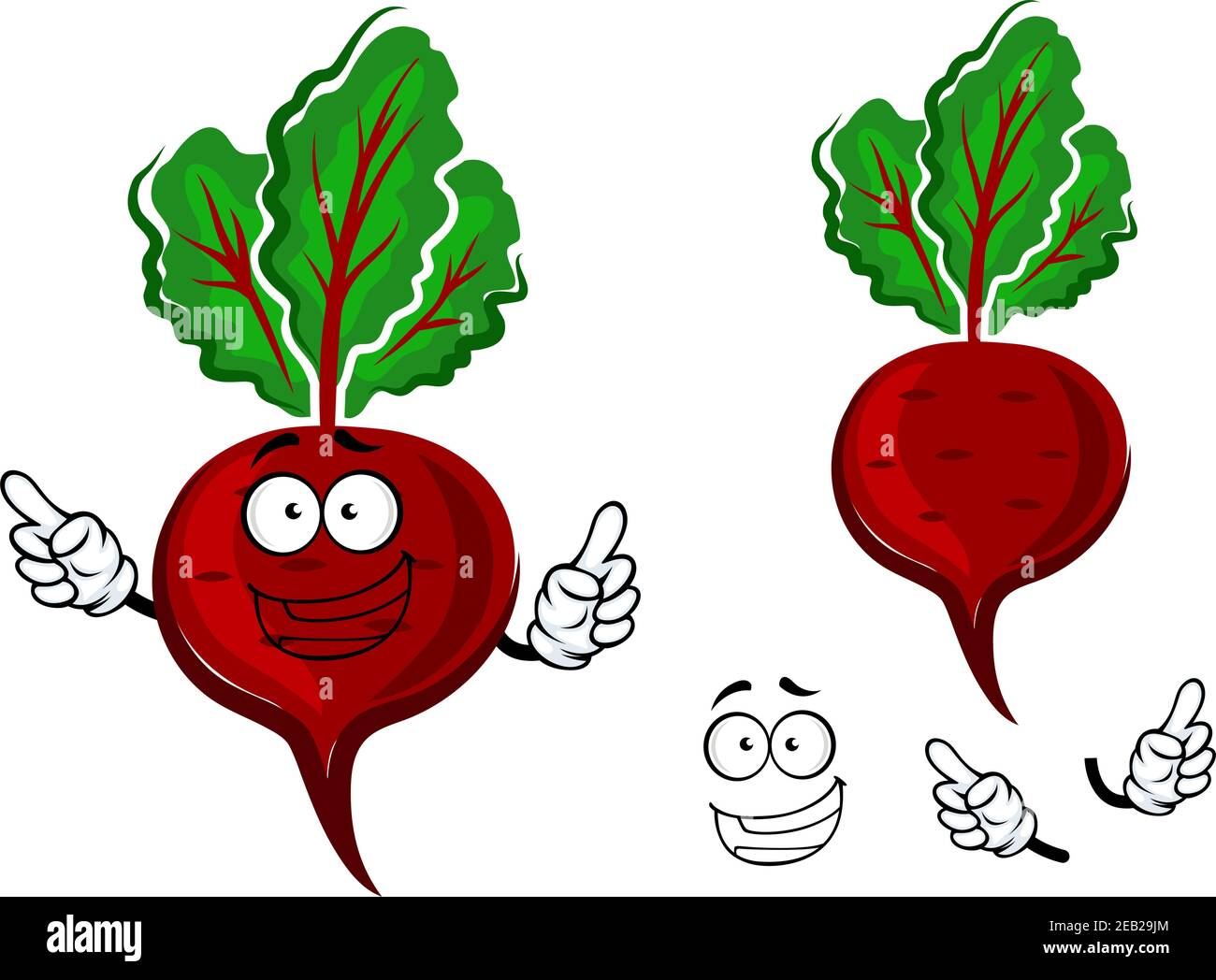 Juicy bright red beetroot vegetable cartoon character with lush green
