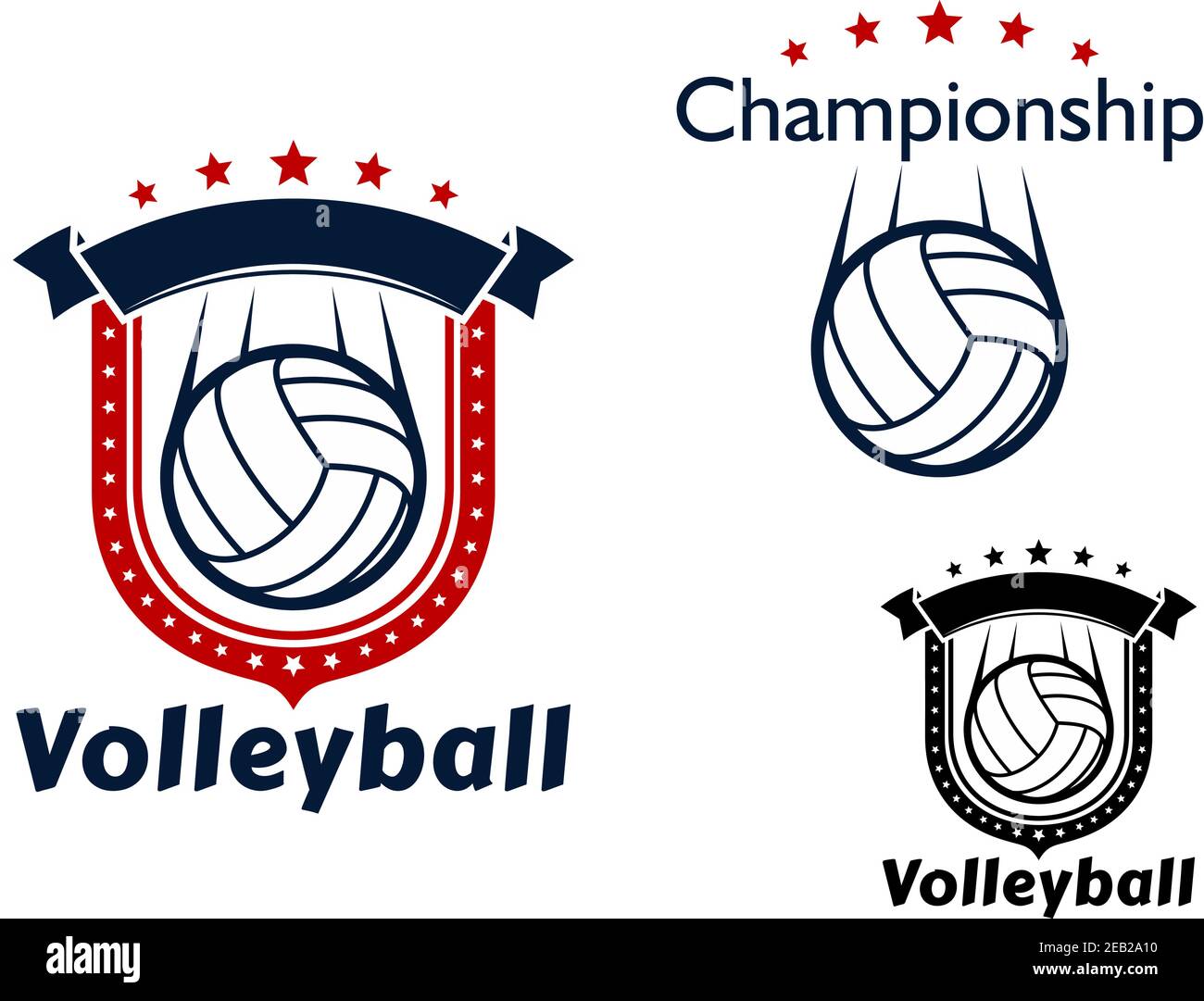 Volleyball club or sporting team emblems with flying volleyball balls