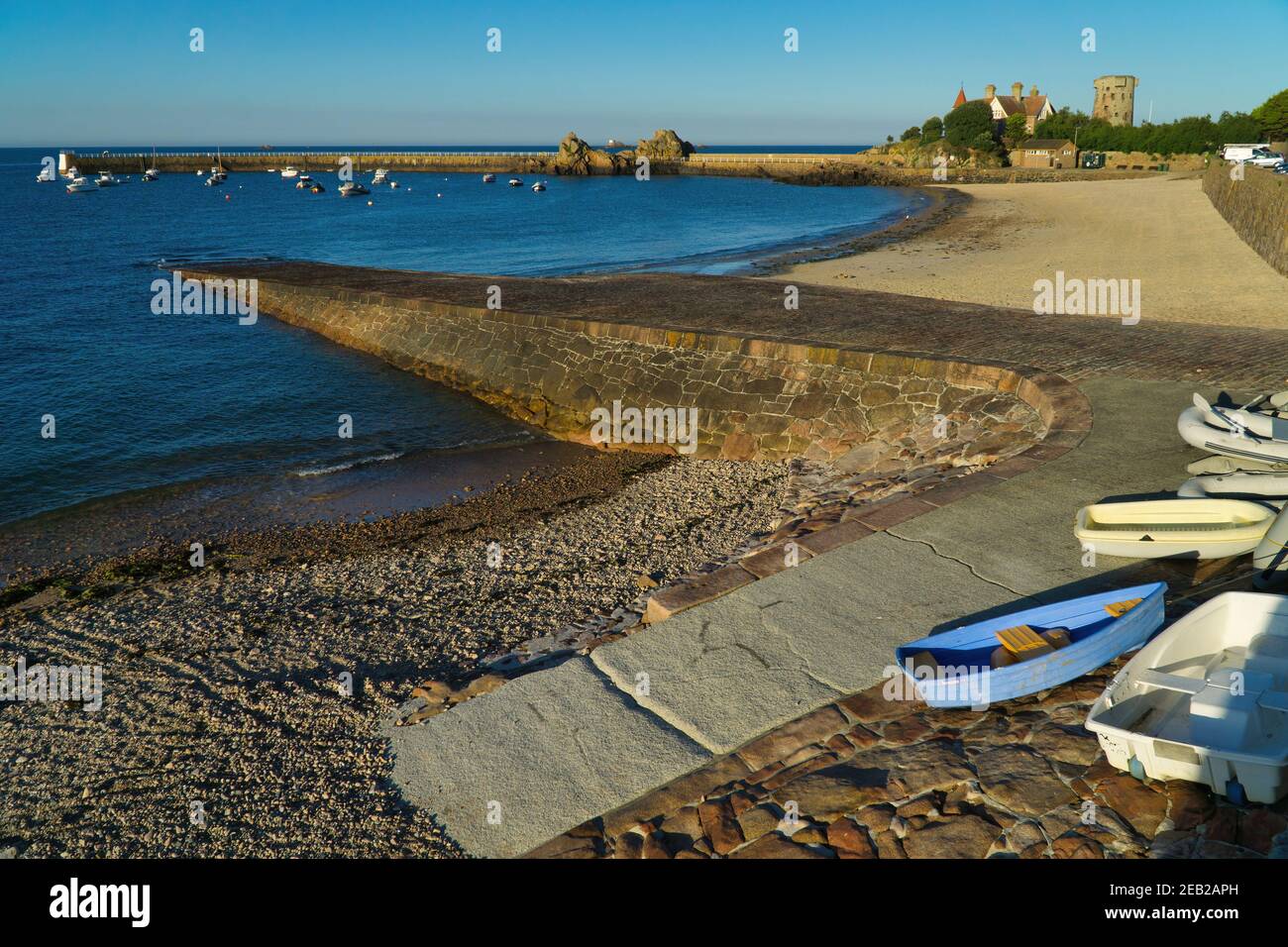 High Tide at La Rocque Harbour,Grouville,Jersey,Channel Islands. Stock Photo