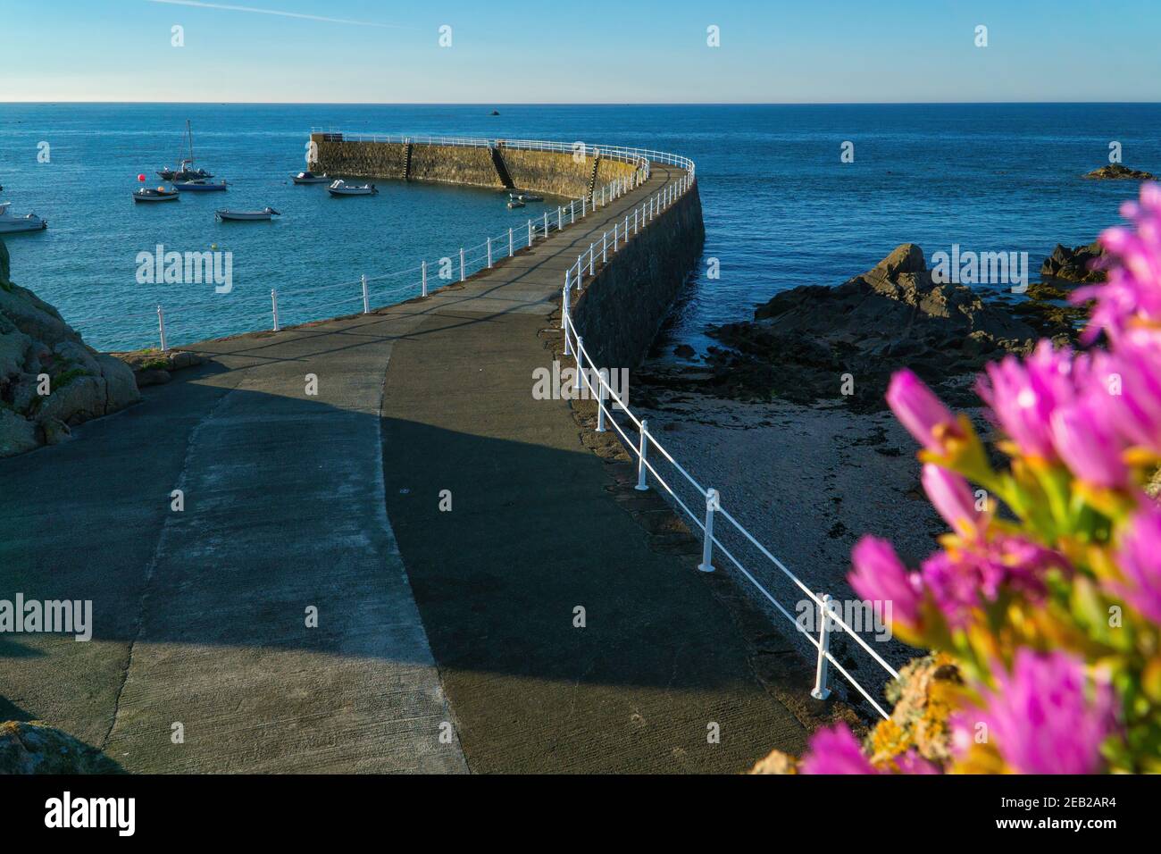 High Tide at La Rocque Harbour, Grouville, Jersey,Channel Islands. Stock Photo