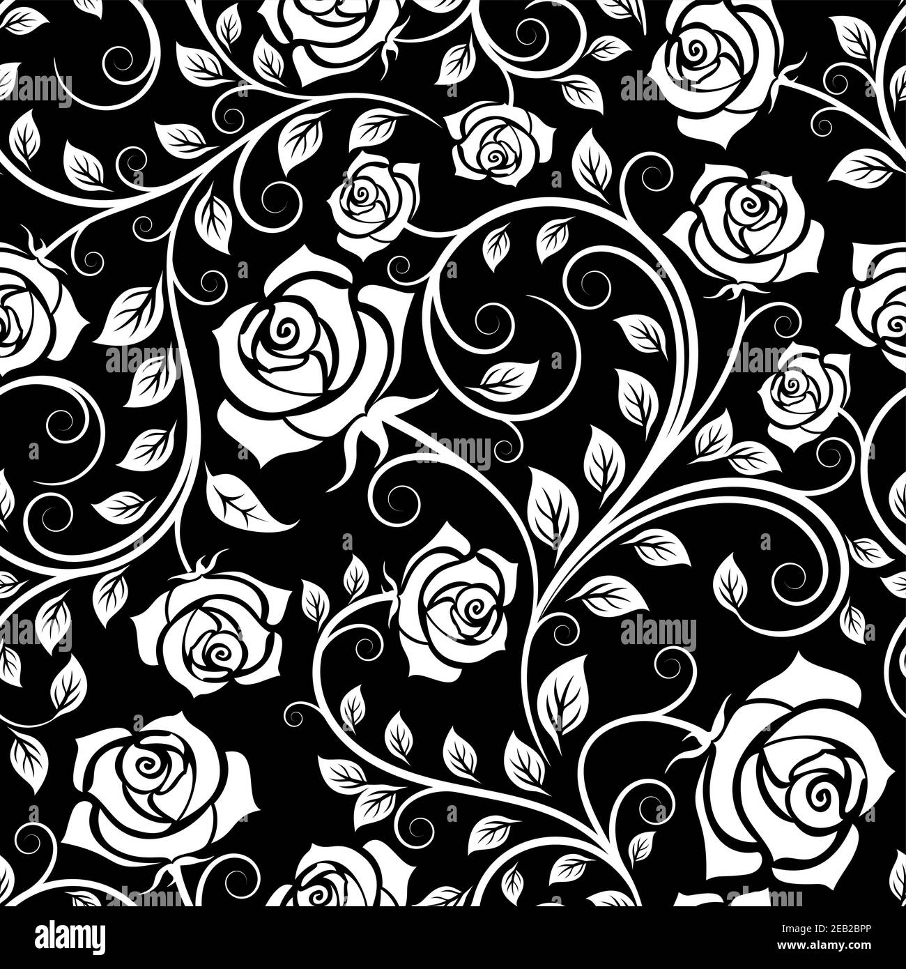 Seamless pattern of vintage white roses among twisted stems on black  background, for wallpaper or interior design Stock Vector Image & Art -  Alamy