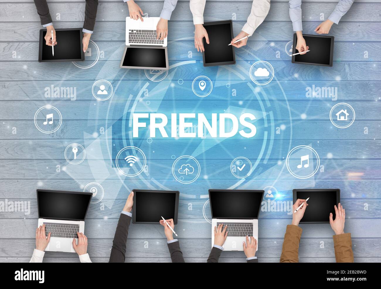 Network Friends Group of people having a meeting with FRIENDS insciption, social ...