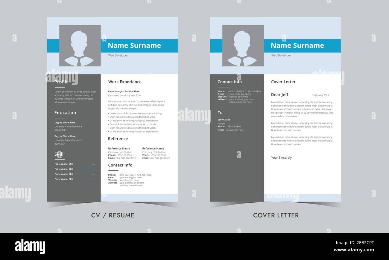 Resume And Cover Letter Minimalist Resume Cv Template Cv Professional Jobs Resumes Stock Vector Image Art Alamy