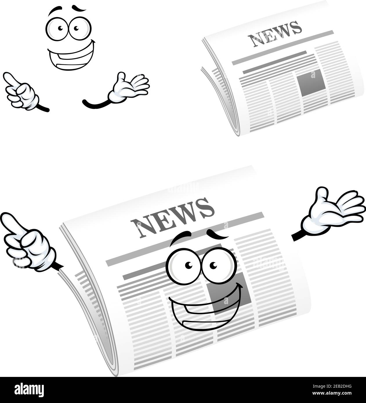Cartoon newspaper character with header News on front page and happy face,  for advertisement or media design Stock Vector Image & Art - Alamy
