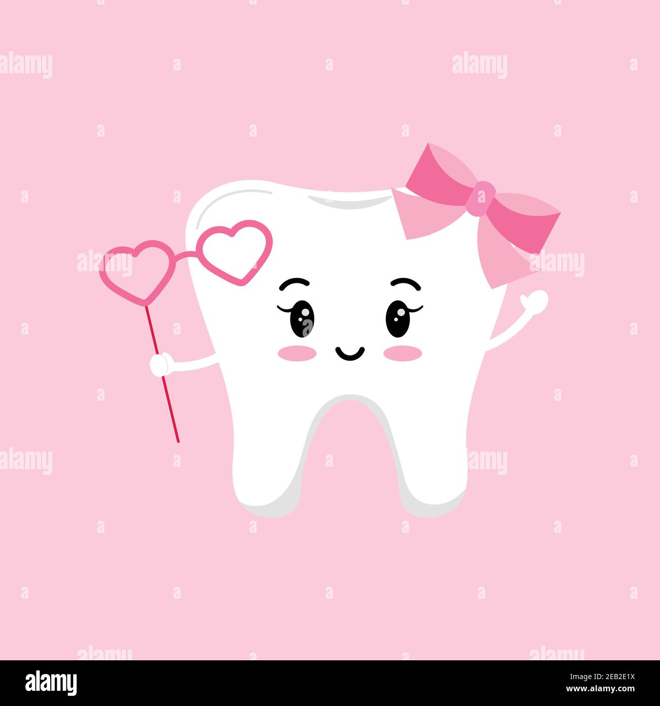 Valentines day tooth with heart shape glasses dental icon Stock Vector
