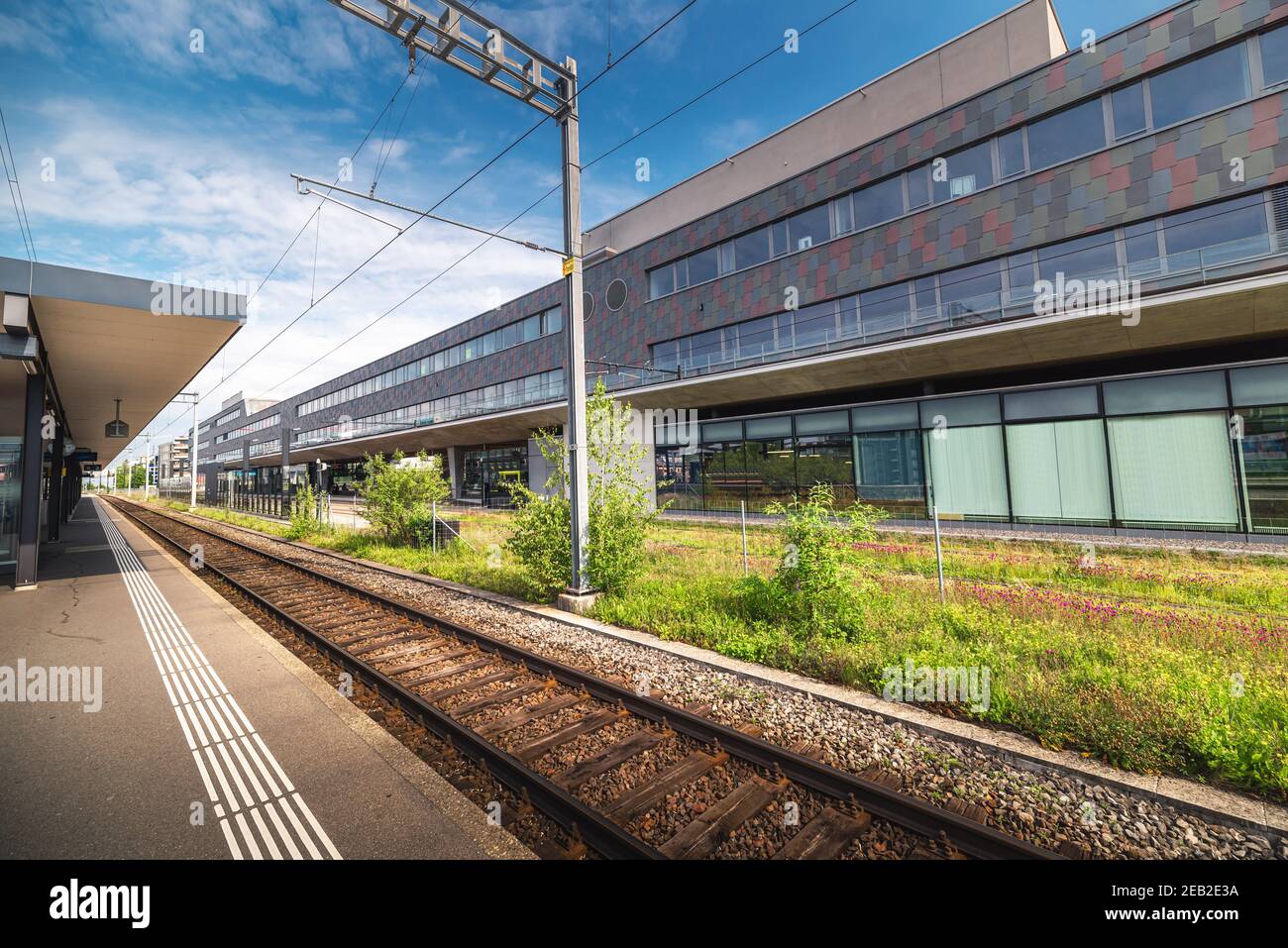 Train Station Platform in Urban Zurich City, Switzerland, Public Metro  Transit and Infrastructure of Swiss Trains. Perspective View of Railway and  Mod Stock Photo - Alamy