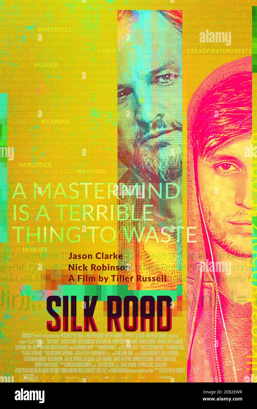 RELEASE DATE: February 19, 2021 TITLE: Silk Road STUDIO: Lionsgate DIRECTOR: Tiller Russell PLOT: Philosophical twenty-something Ross Ulbricht creates Silk Road, a dark net website that sells narcotics, while DEA agent Rick Bowden goes undercover to bring him down. STARRING: JASON CLARKE as Rick Bowden, NICK ROBINSON as Ross Ulbricht. (Credit Image: © Lionsgate/Entertainment Pictures) Stock Photo