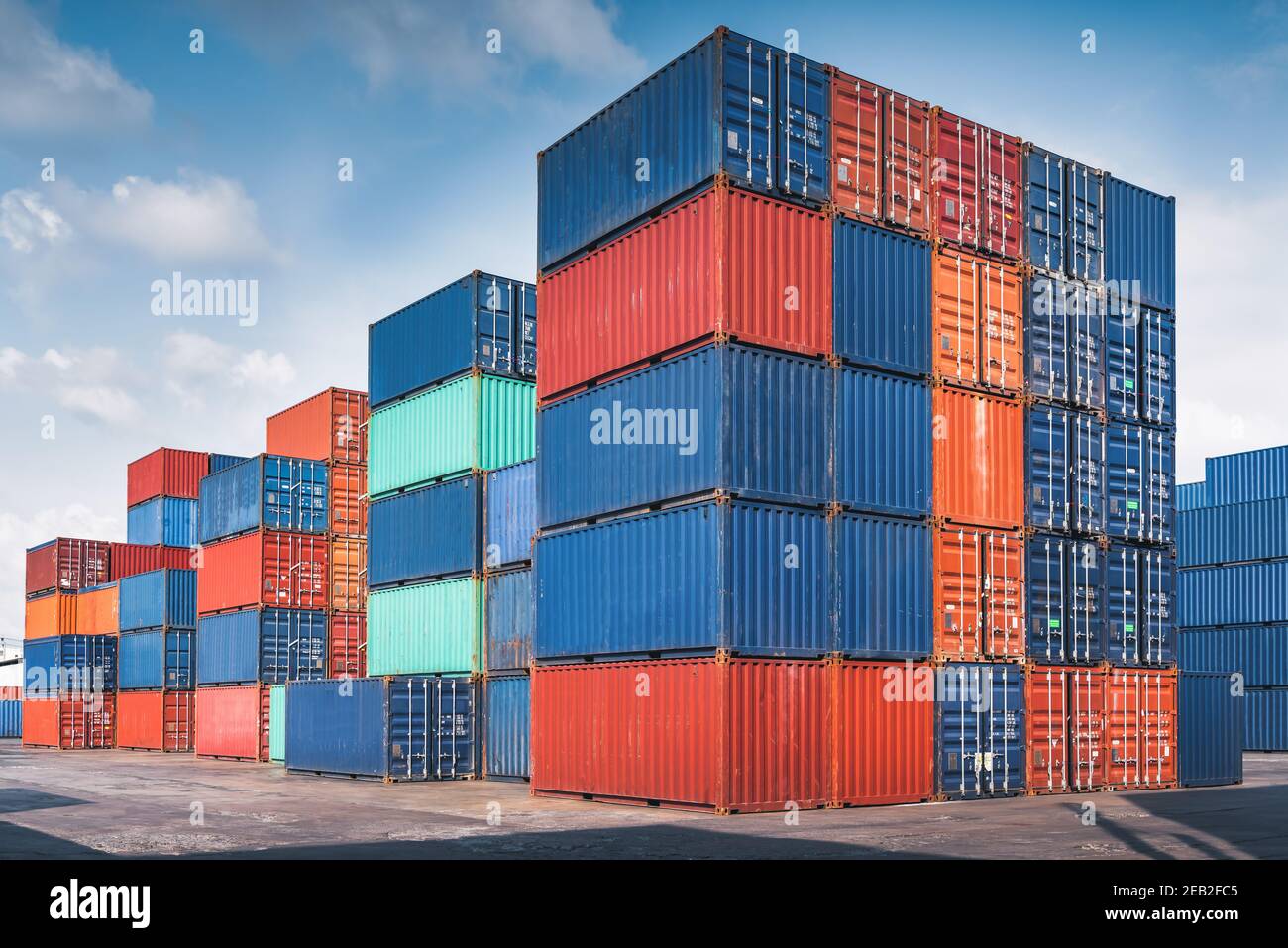 Stack of Containers Cargo Ship Import/Export in Harbor Port, Cargo Freight Shipping of Container