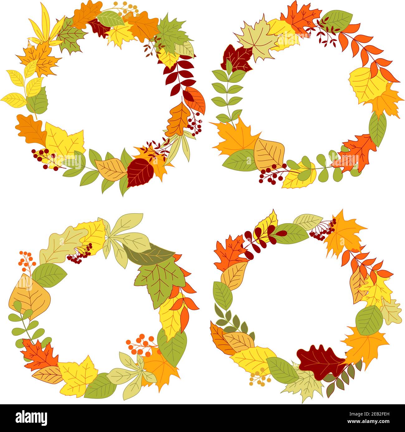 Autumn round frames and borders design with fallen leaves decorated by ...