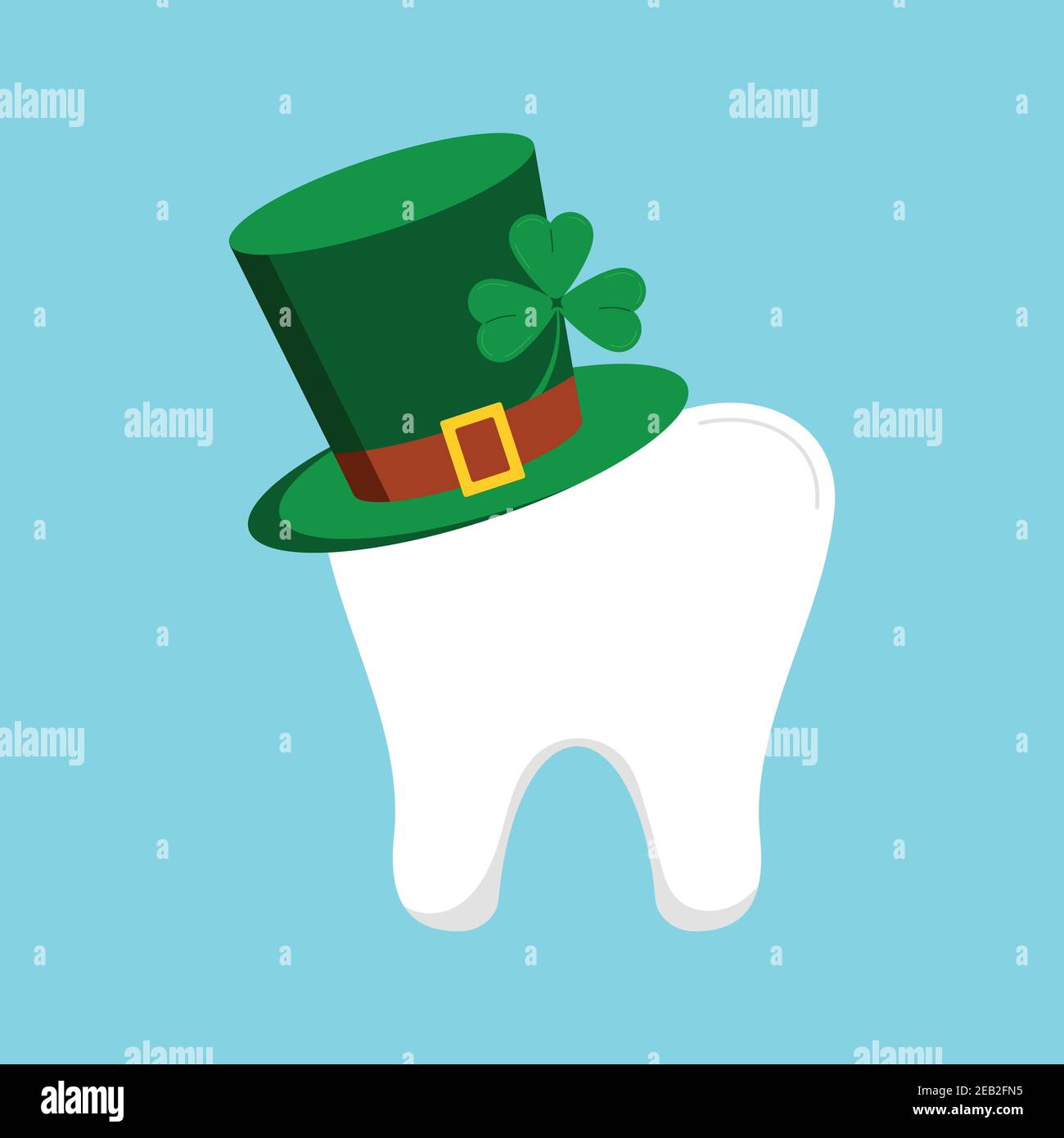 St Patrick day tooth in green leprechaun hat with clover shamrock Stock ...