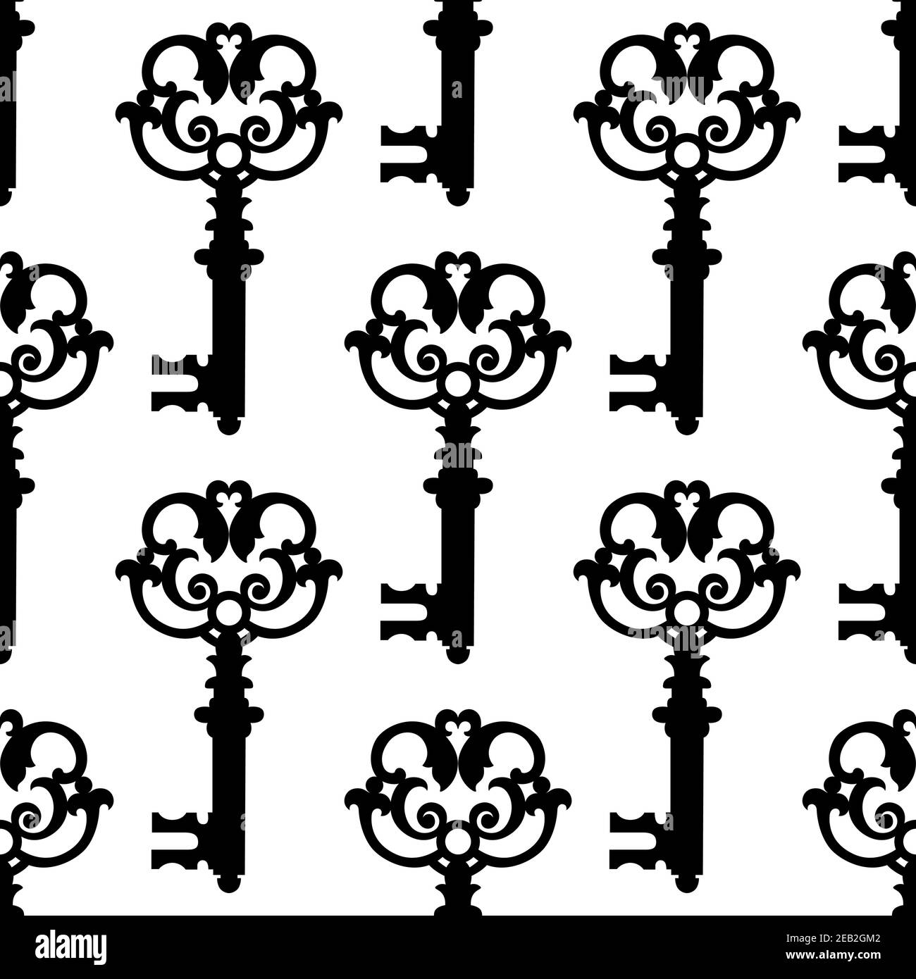 Vintage keys black silhouettes seamless pattern with figured bodies ...