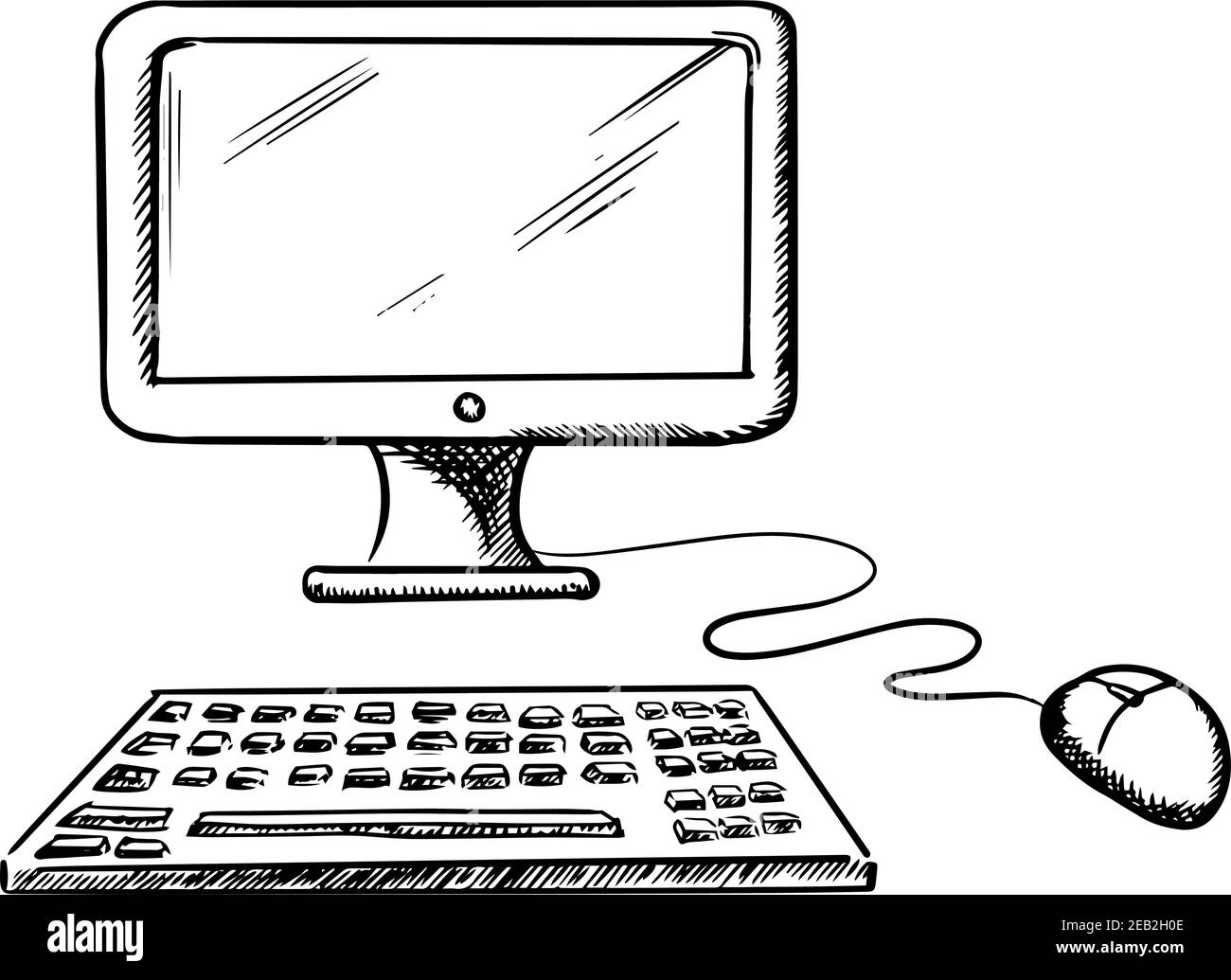 Desktop computer with monitor, mouse and keyboard isolated on white  background, for technology design. Sketch style Stock Vector Image & Art -  Alamy