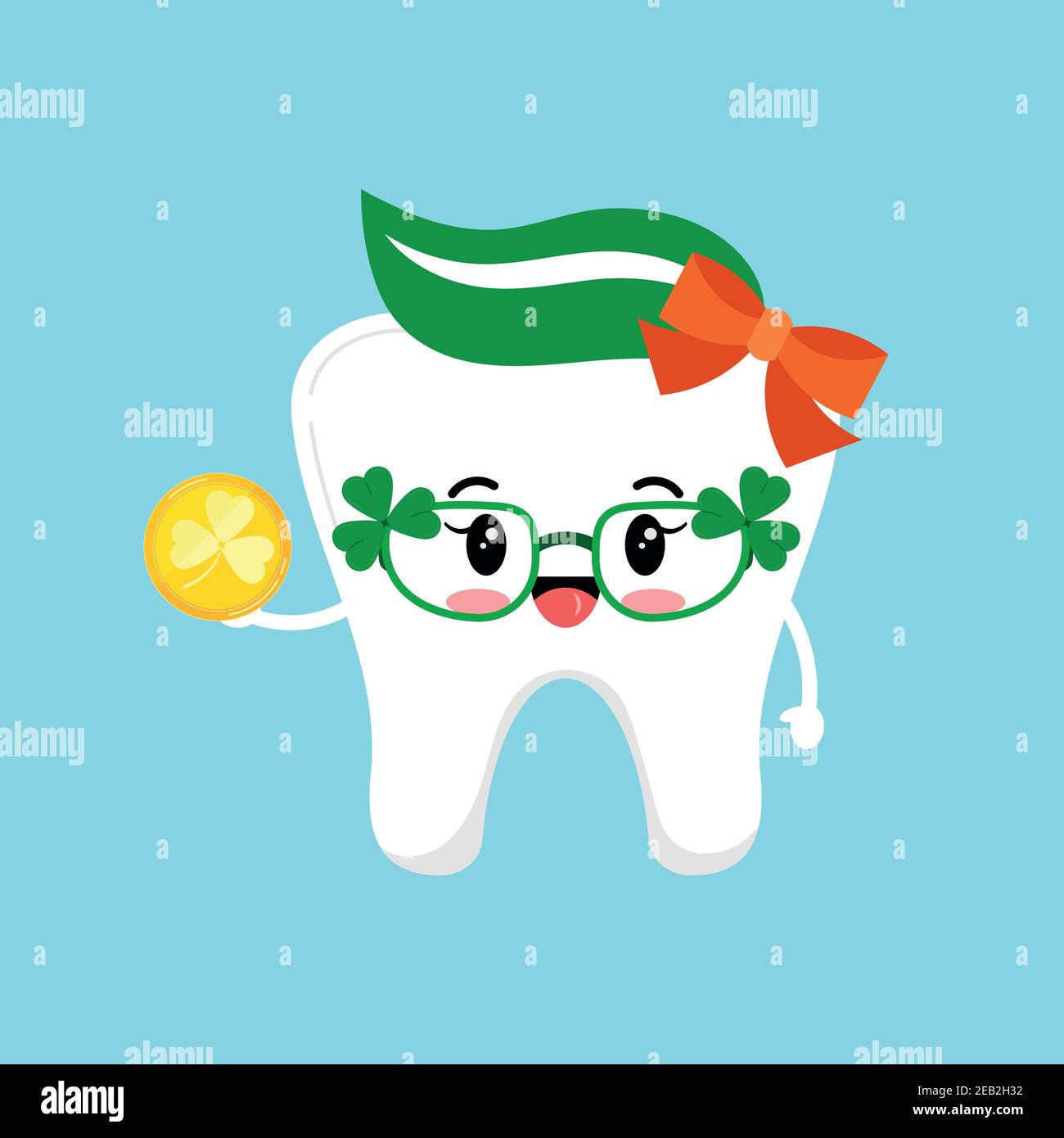 St Patrick cute tooth icon isolated. Stock Vector