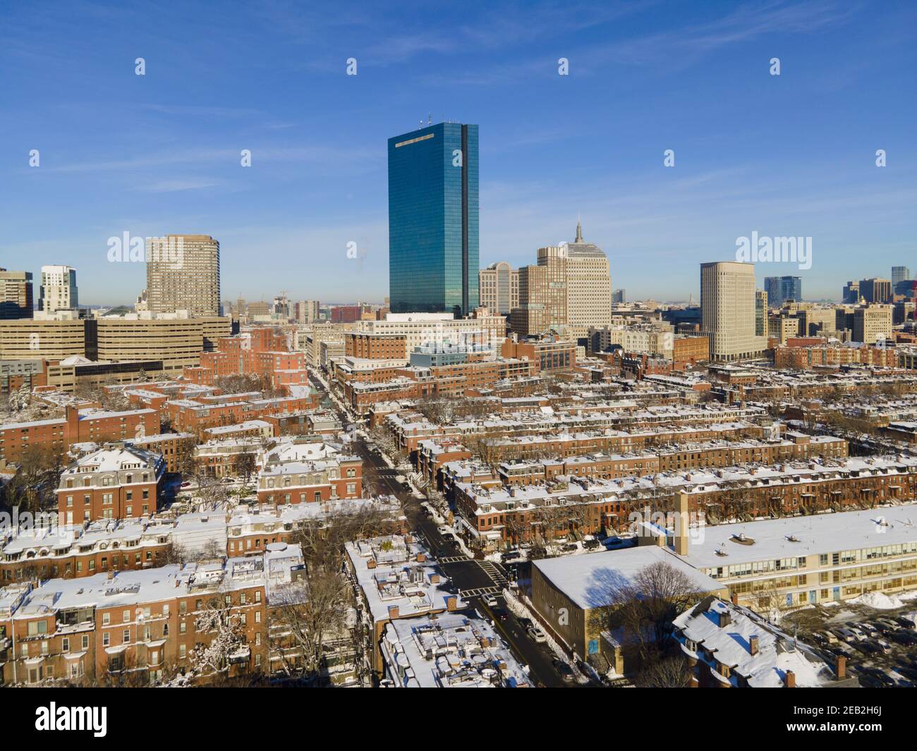 Boston Back Bay modern city skyline including John Hancock Tower in