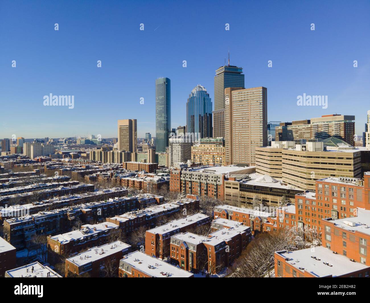 Boston Back Bay modern city skyline including Prudential Tower, and