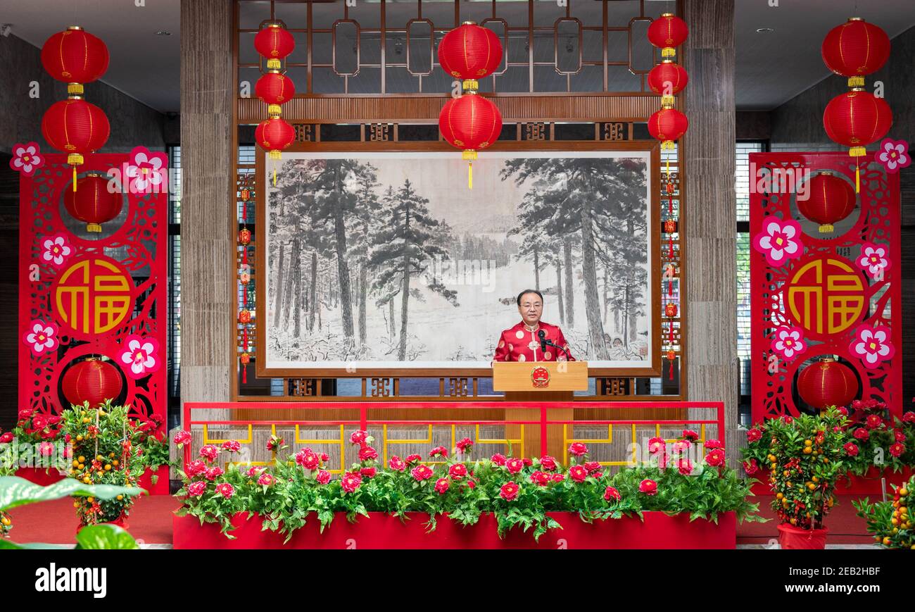 Kuala Lumpur Malaysia 8th Feb 2021 Chinese Ambassador To Malaysia Ouyang Yujing Speaks During An Online Reception In Kuala Lumpur Malaysia Feb 8 2021 An Online Reception Was Held By The Chinese