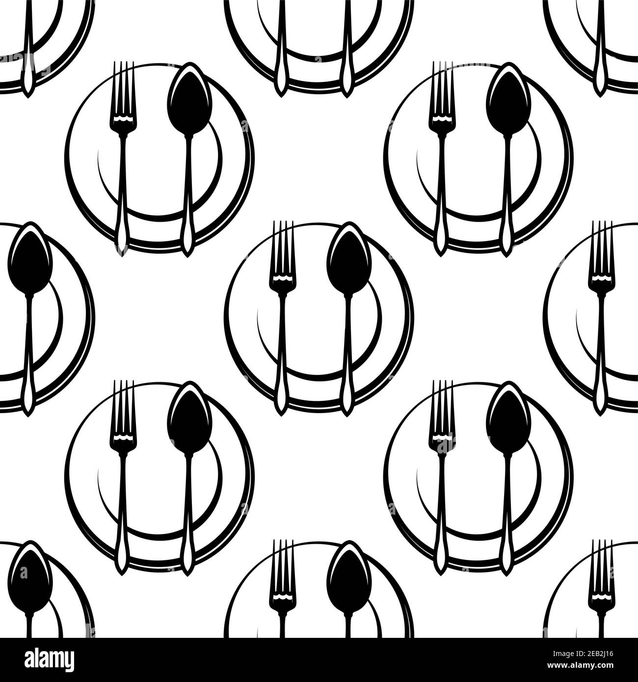 Plate with fork and spoon seamless pattern on white background, for ...
