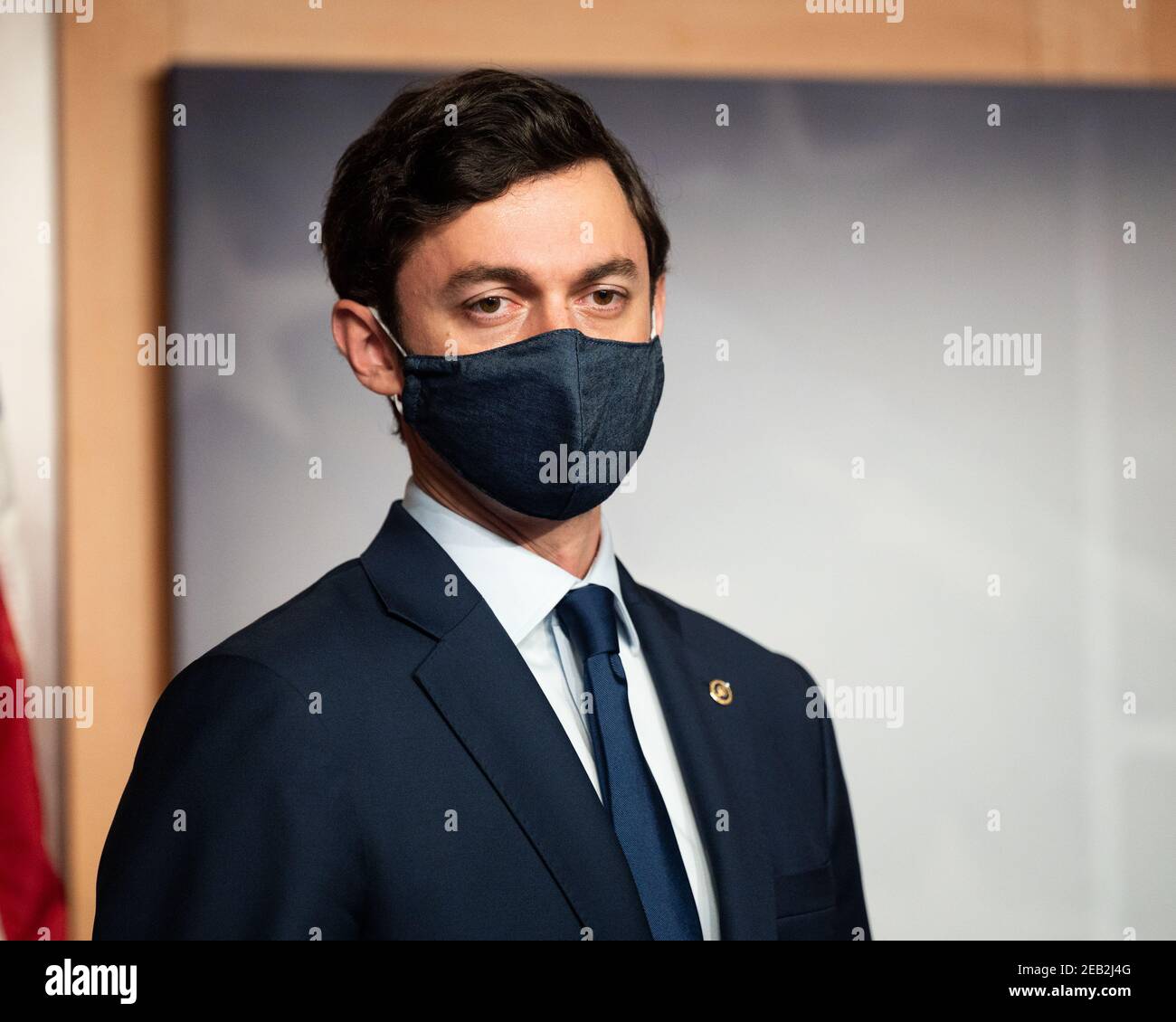 U.S. Senator, Jon Ossoff (D-GA) at a press conference  about the COVID-19 relief legislation being worked on in the Senate. Stock Photo