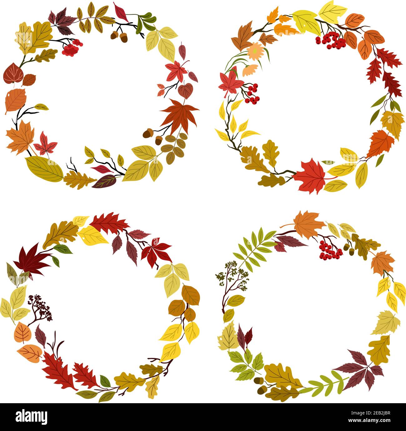 Fallen leaves round frames and borders composed by colorful tree and ...