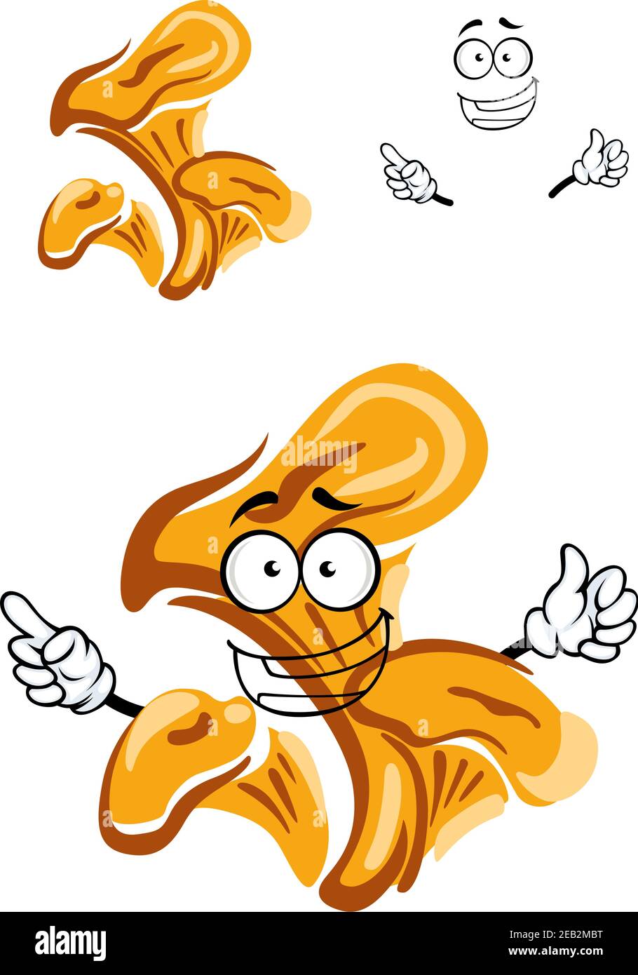 Fresh forest orange chanterelle mushroom cartoon character with happy smiling face, isolated on white background Stock Vector