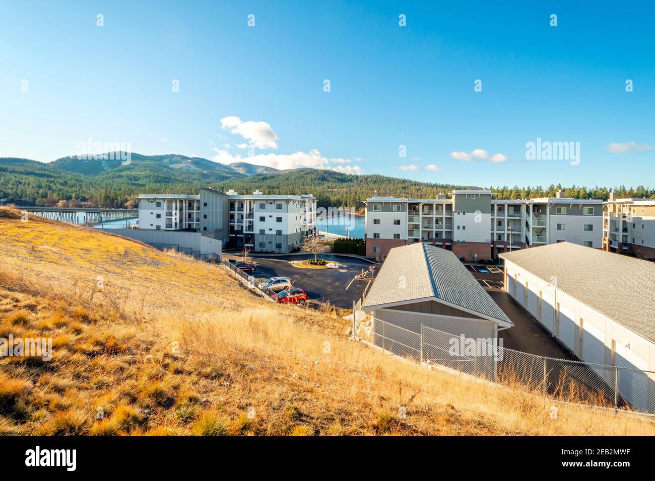 An upscale waterfront condominium community overlooking the Spokane