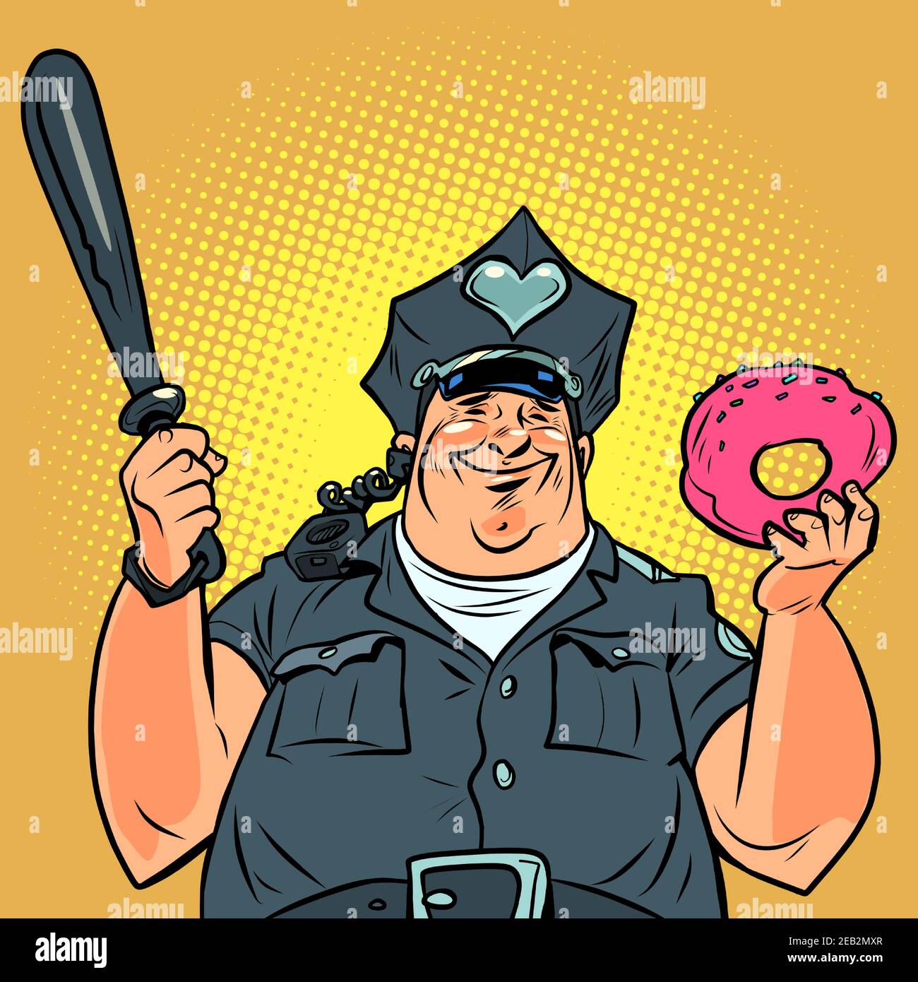 Fat cop with a doughnut Stock Vector