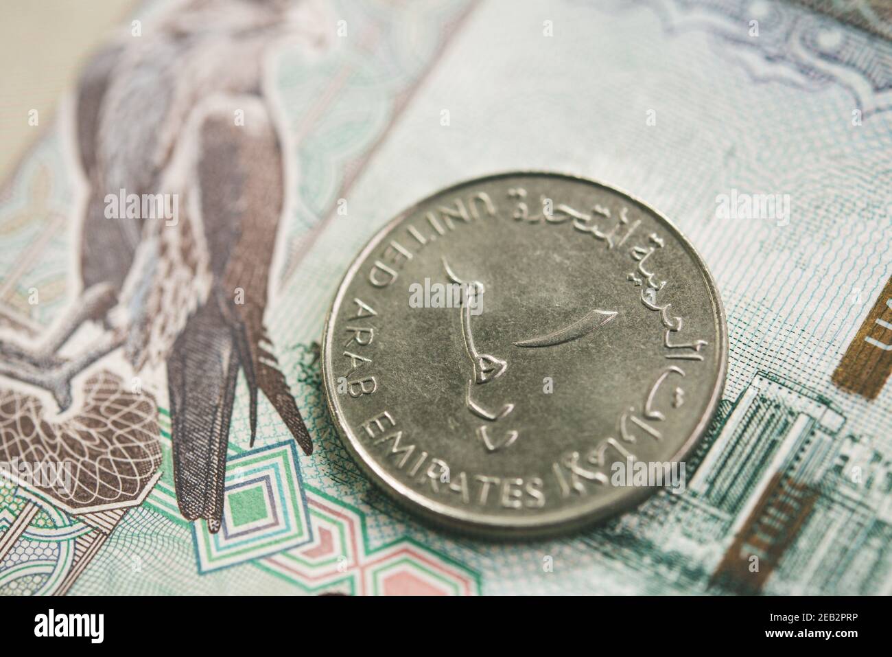 Close up of United Arab Emirates (AED) money currency for financial and investment concepts Stock Photo