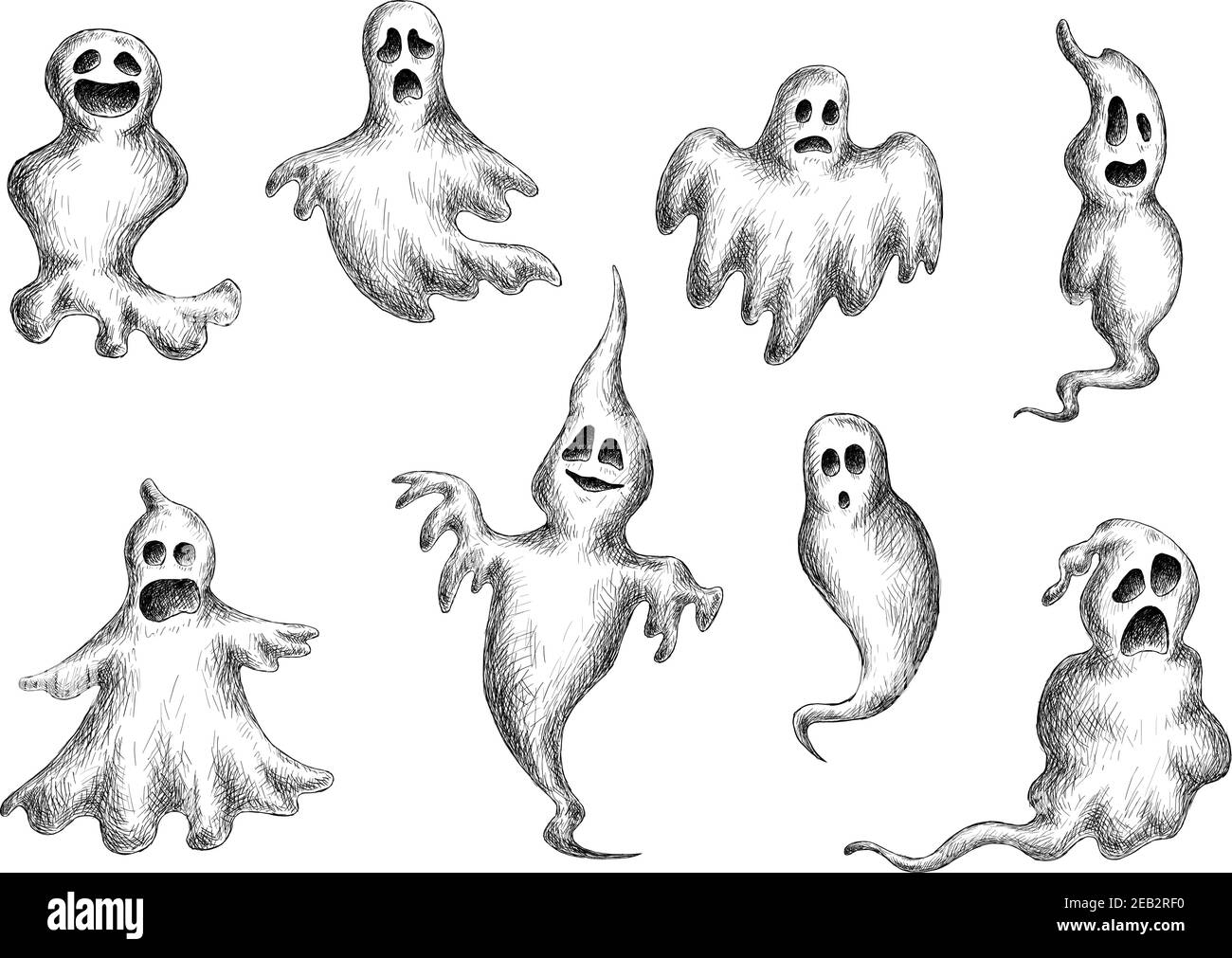 Halloween flying spooks and ghosts on white background, sketch style Stock  Vector Image & Art - Alamy