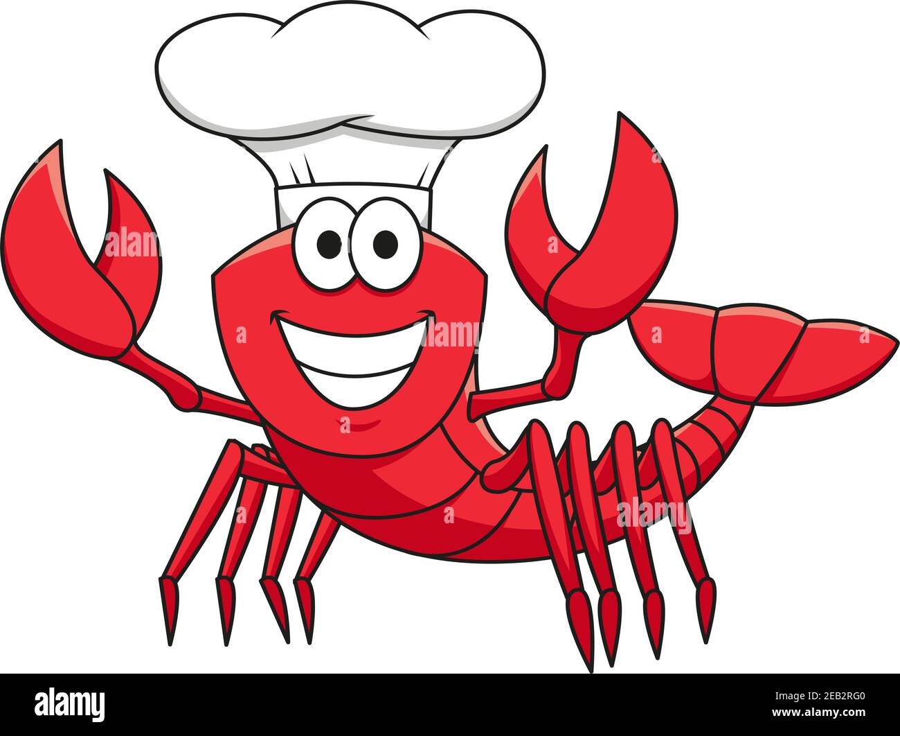 Cheerful smiling red lobster chef cartoon character in white cook hat