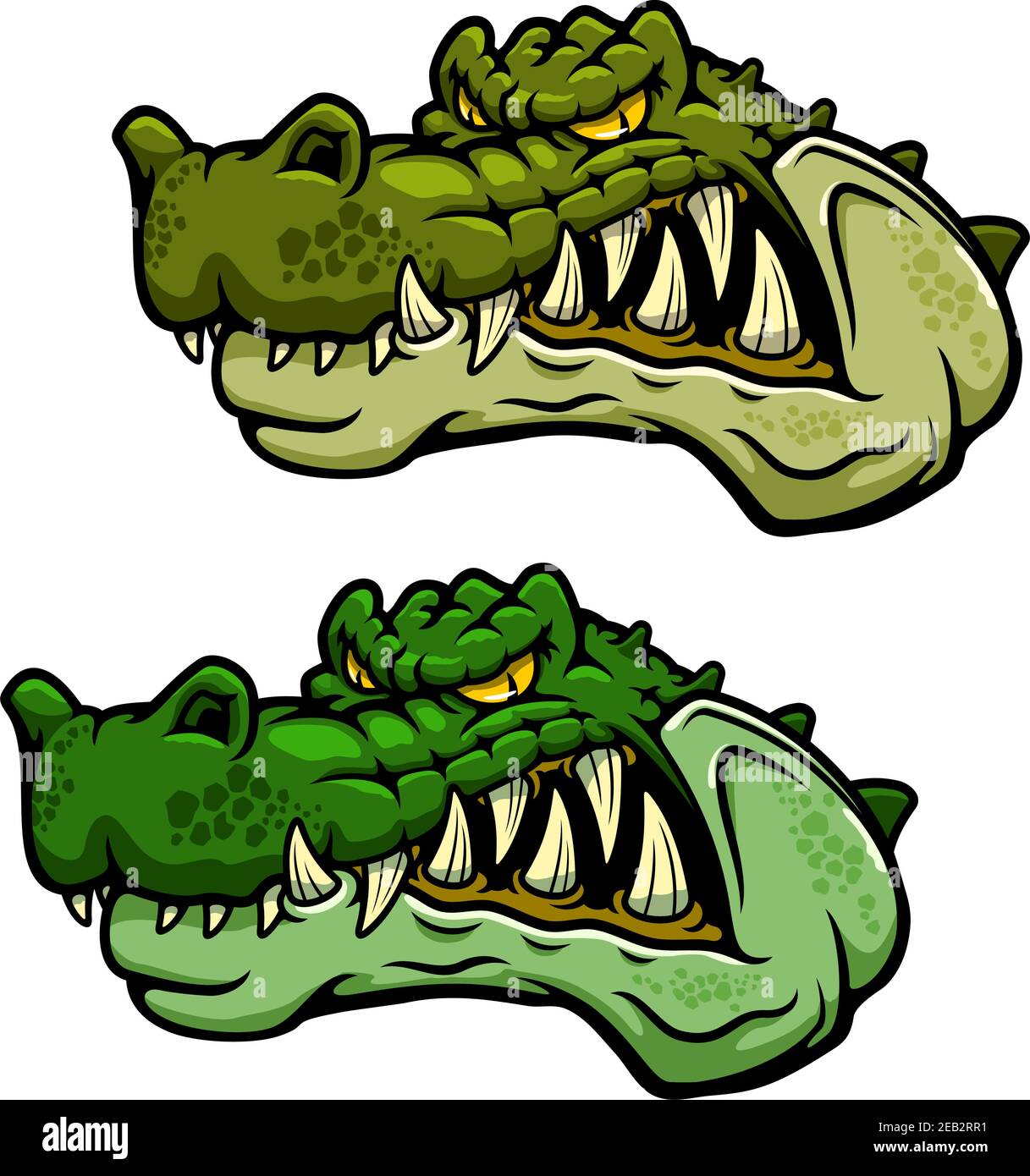Angry crocodile character head with bared teeth and rugged armored green skin, for sporting mascot or tattoo design Stock Vector