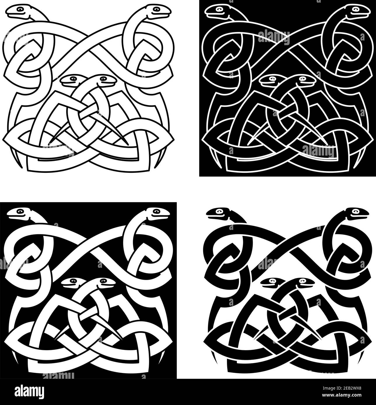 Celtic snakes traditional pattern with intricate knot ornament in tribal style, for tattoo or embellishment design Stock Vector