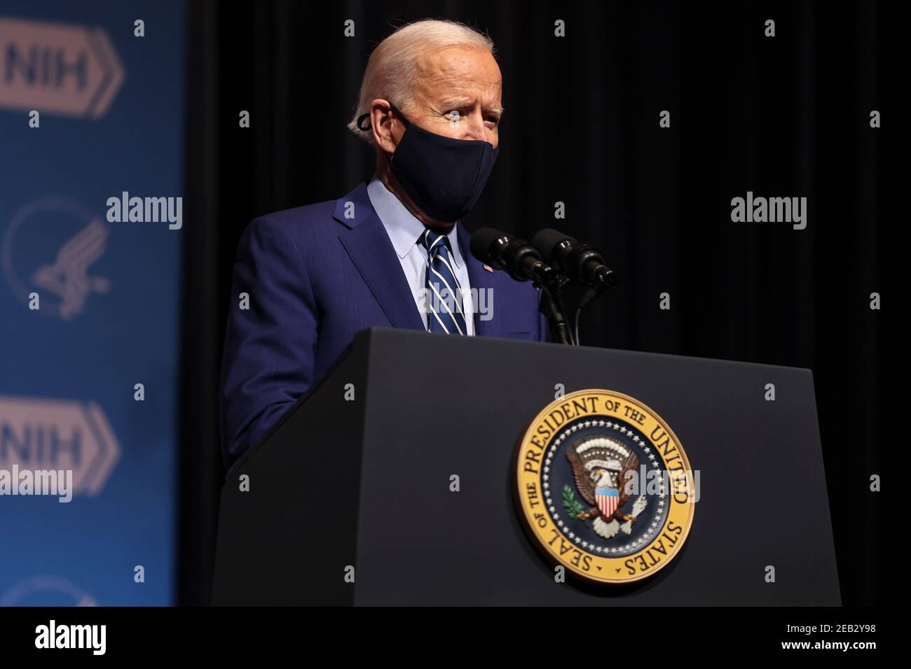 President Joe Biden talks to staff at the National Institutes of Health on Thursday, February 11, 2021 in Bethesda, Maryland. Credit: Oliver Contreras/Pool via CNP/MediaPunch Stock Photo