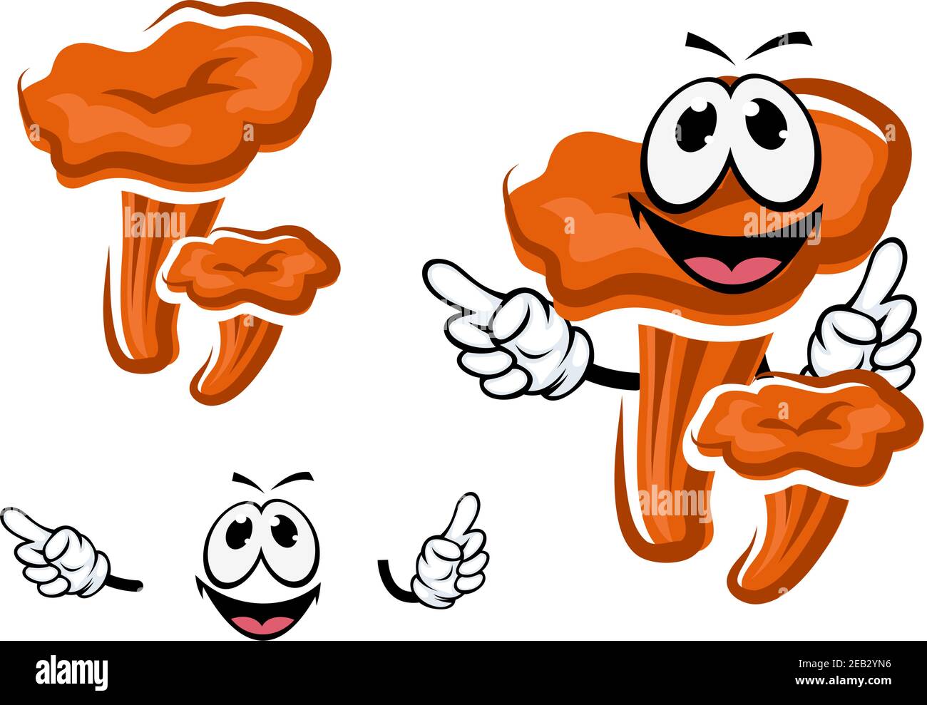 Forest autumnal orange chanterelle mushroom cartoon character with happy smiling face, isolated on white Stock Vector