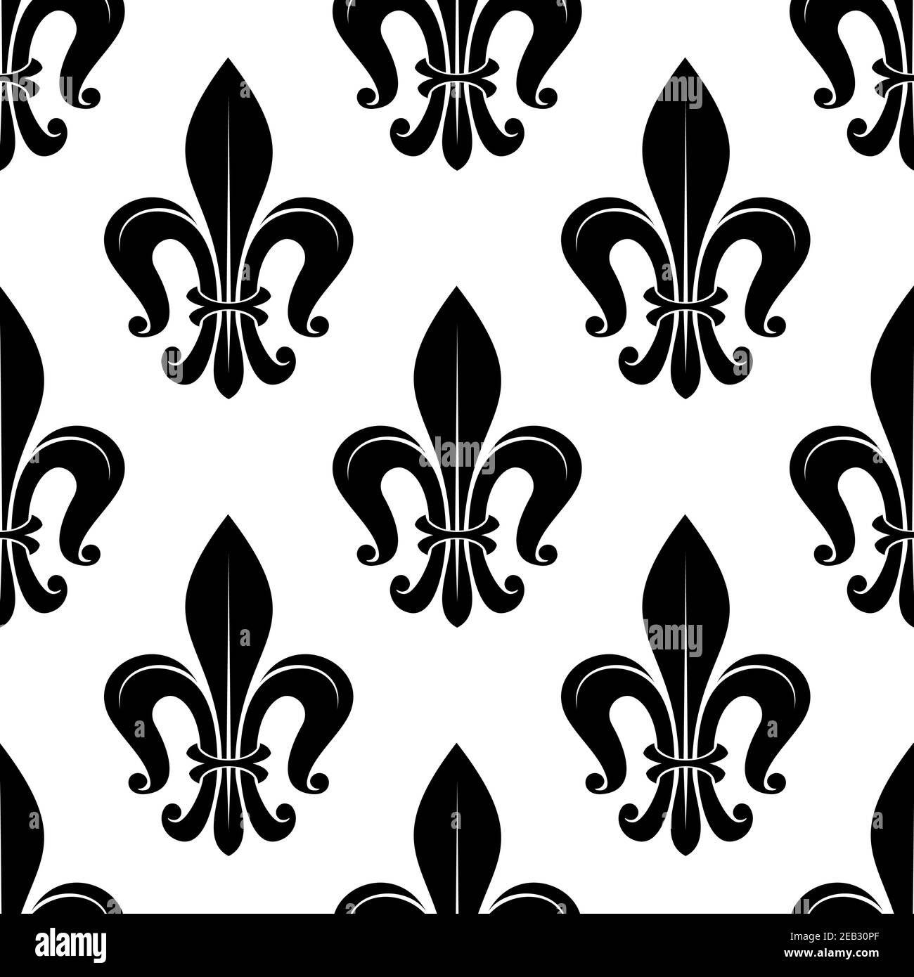 Black and white seamless victorian floral pattern with stylized fleur