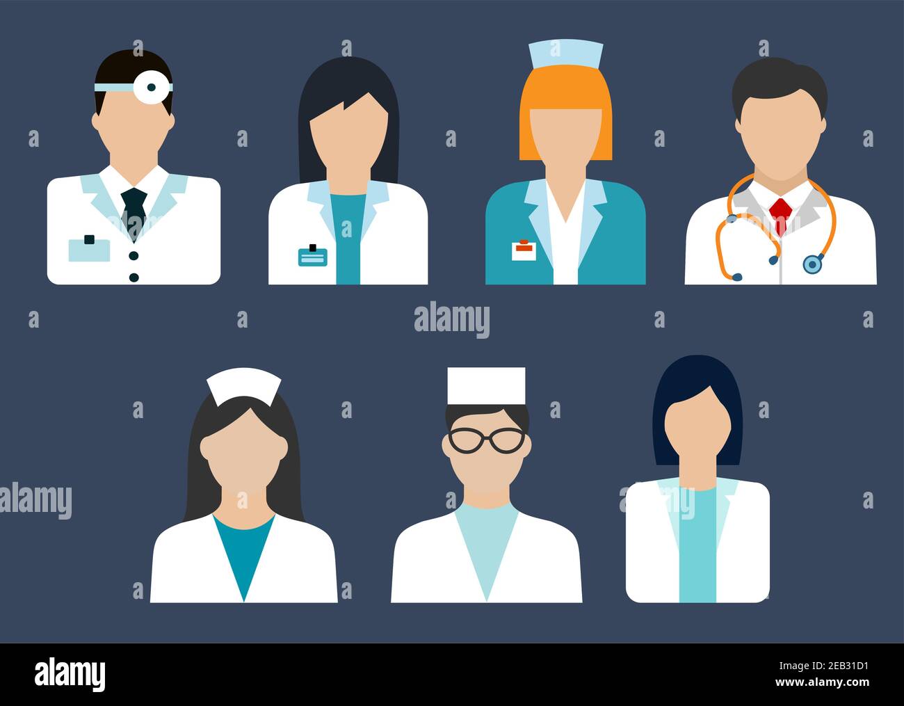Flat icons of medical professions with doctor, therapist, surgeon