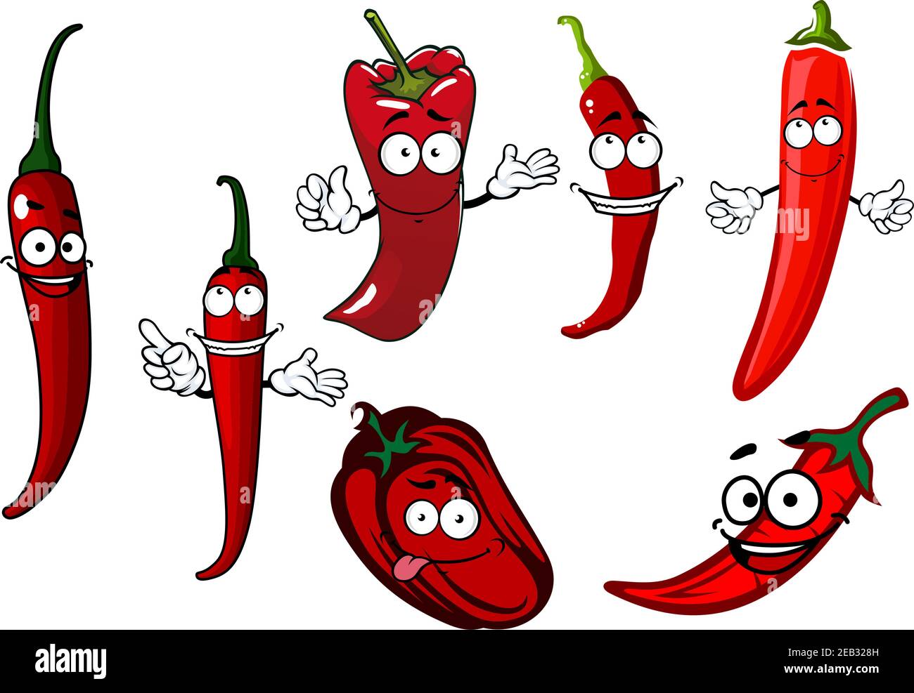 Red spicy hot chilli and sweet juicy bell peppers vegetables cartoon