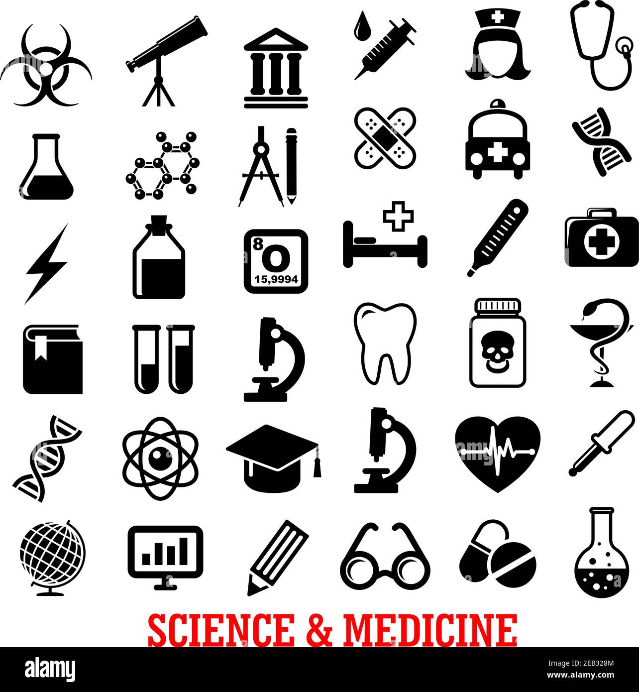 Science and medicine flat icons with ambulance hospital, test tube ...