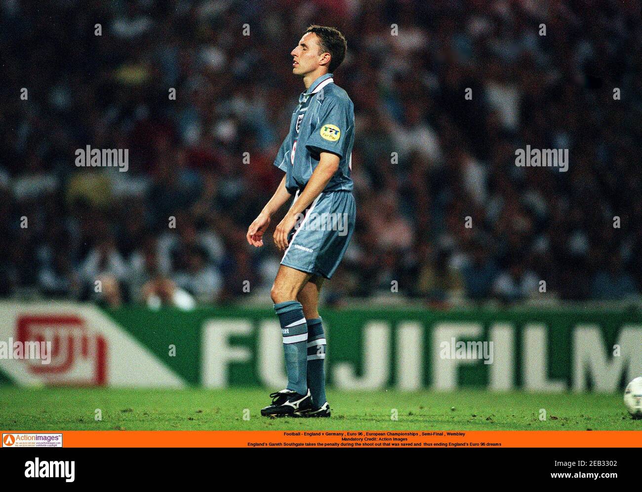Football 1996 European Championships Euro 96 Semi Final England V Germany Wembley Stadium 26 6 96 Mandatory Credit Action Images England S Gareth Southgate Takes The Penalty During The Shoot