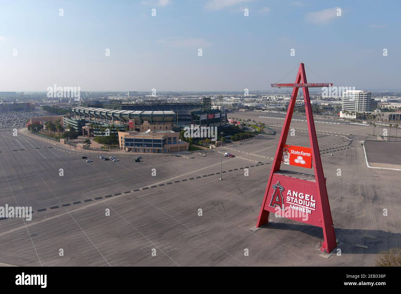 The Big A marquee sign at Angel Stadium of Anahiem, Wednesday, Feb. 10, 2021, in Anaheim, Calif. Stock Photo