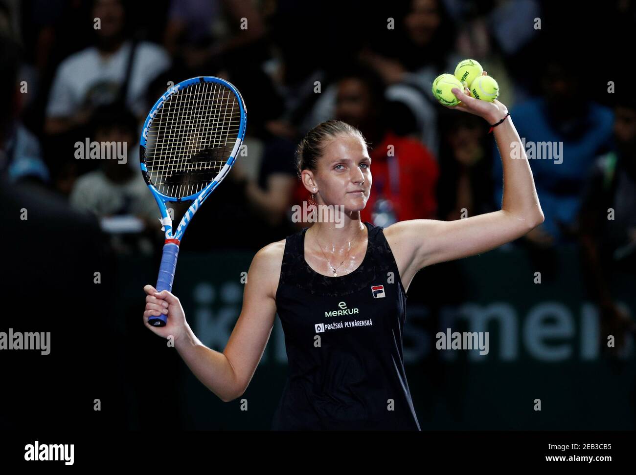 Tennis - WTA Tour Finals - Singapore Indoor Stadium, Kallang, Singapore -  October 21, 2018 Czech Republic's Karolina Pliskova celebrates victory  after her group stage match against Denmark's Caroline Wozniacki  REUTERS/Edgar Su Stock Photo - Alamy