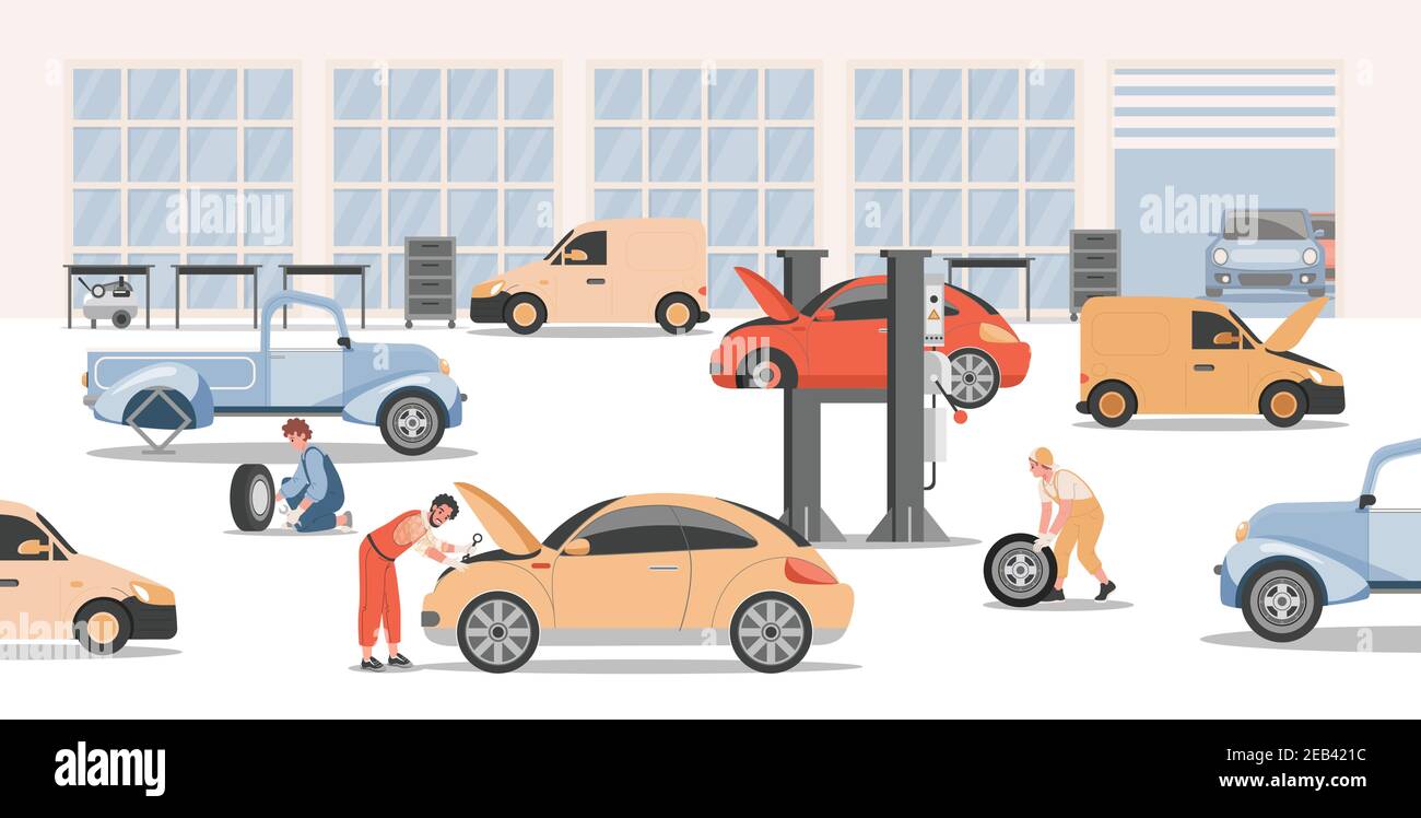 Car service, repair, and maintenance vector flat illustration. Auto ...